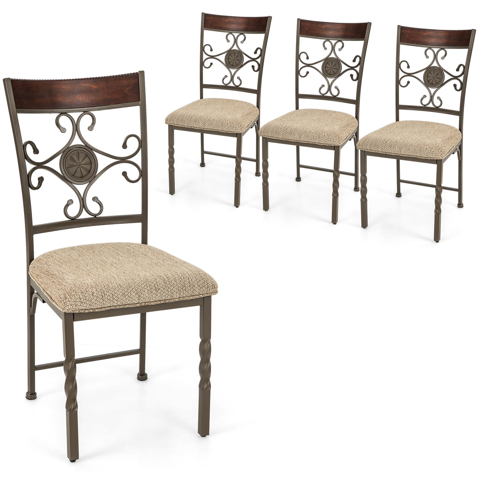 Giantex Upholstered Dining Chair Set, Vintage Metal Dining Chairs with Soft Padded Seat Cushion