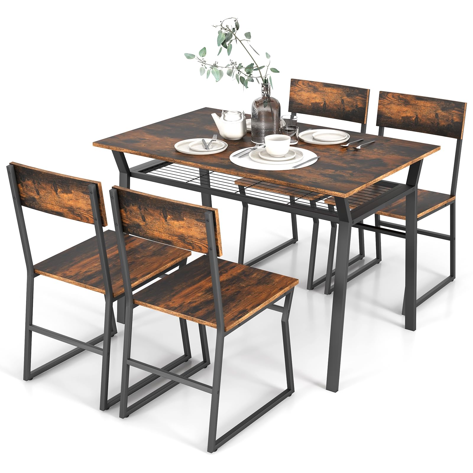Giantex Dining Table Set for 4, 47”L x 28”W Rectangular Kitchen Table w/ 4 Trapezoid Chairs