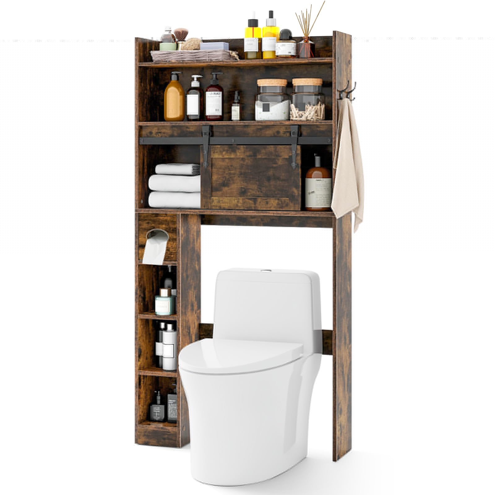 Giantex Over The Toilet Storage Cabinet, 6-Tier Freestanding above Toilet Rack with Gliding Door