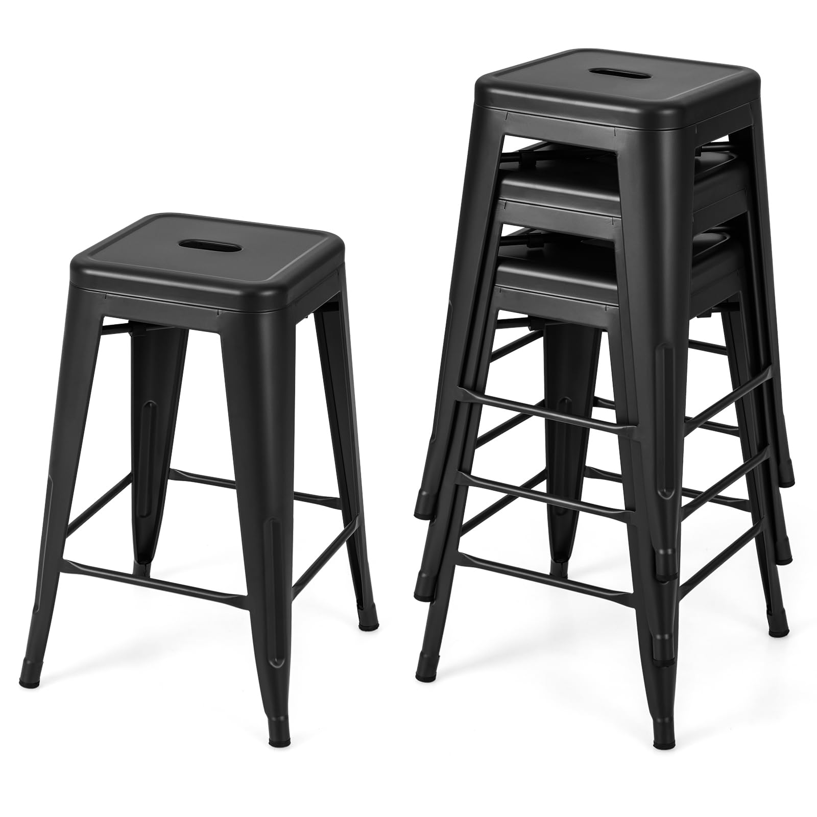 Giantex Metal Backless Bar Stools Set of 4, 24" Industrial Counter Height Bar Stools w/Cut-Out Handle, Footrest