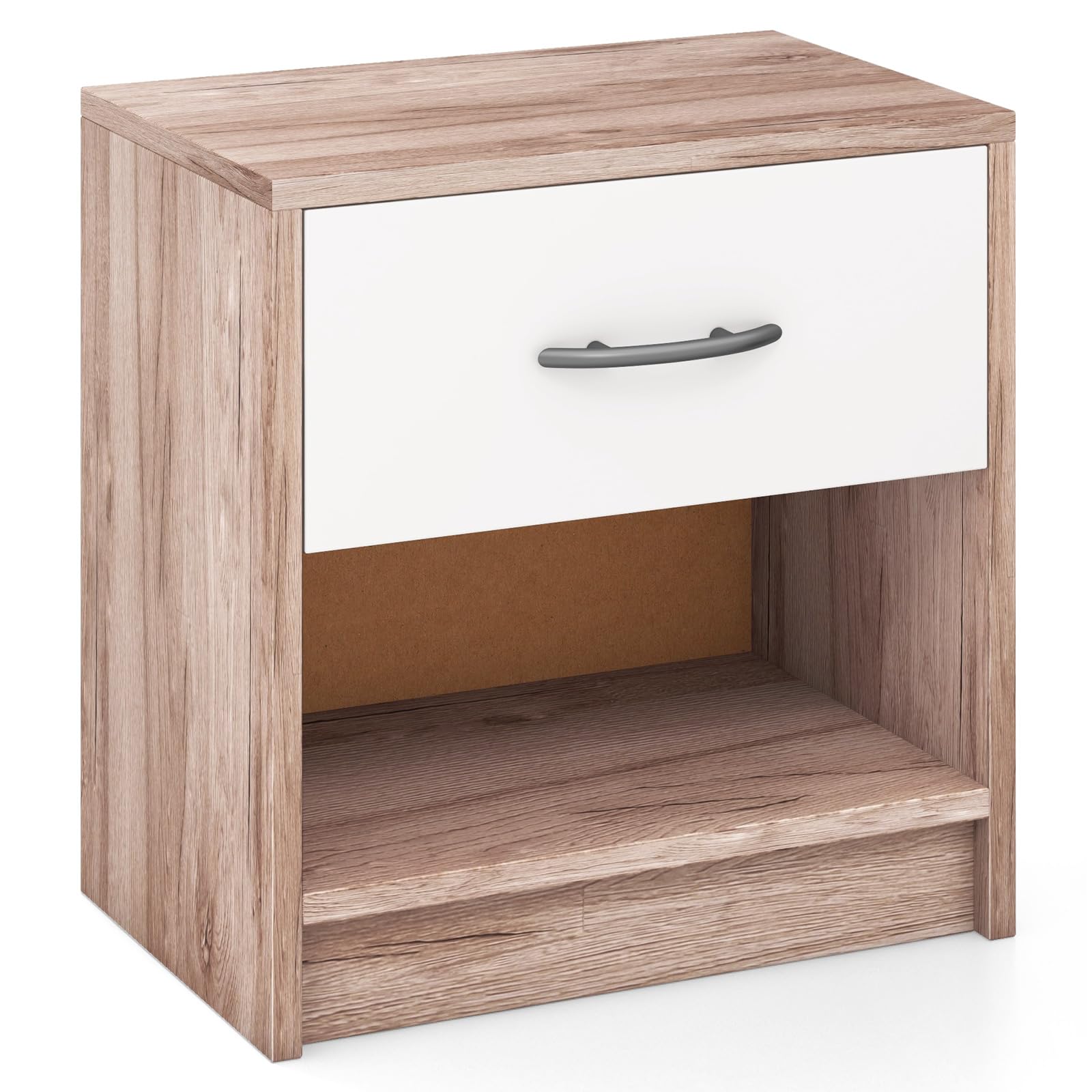 Giantex Night Stand Set of 1/2 with Drawer, Wood  End Table with Open Storage Shelf for Bedroom