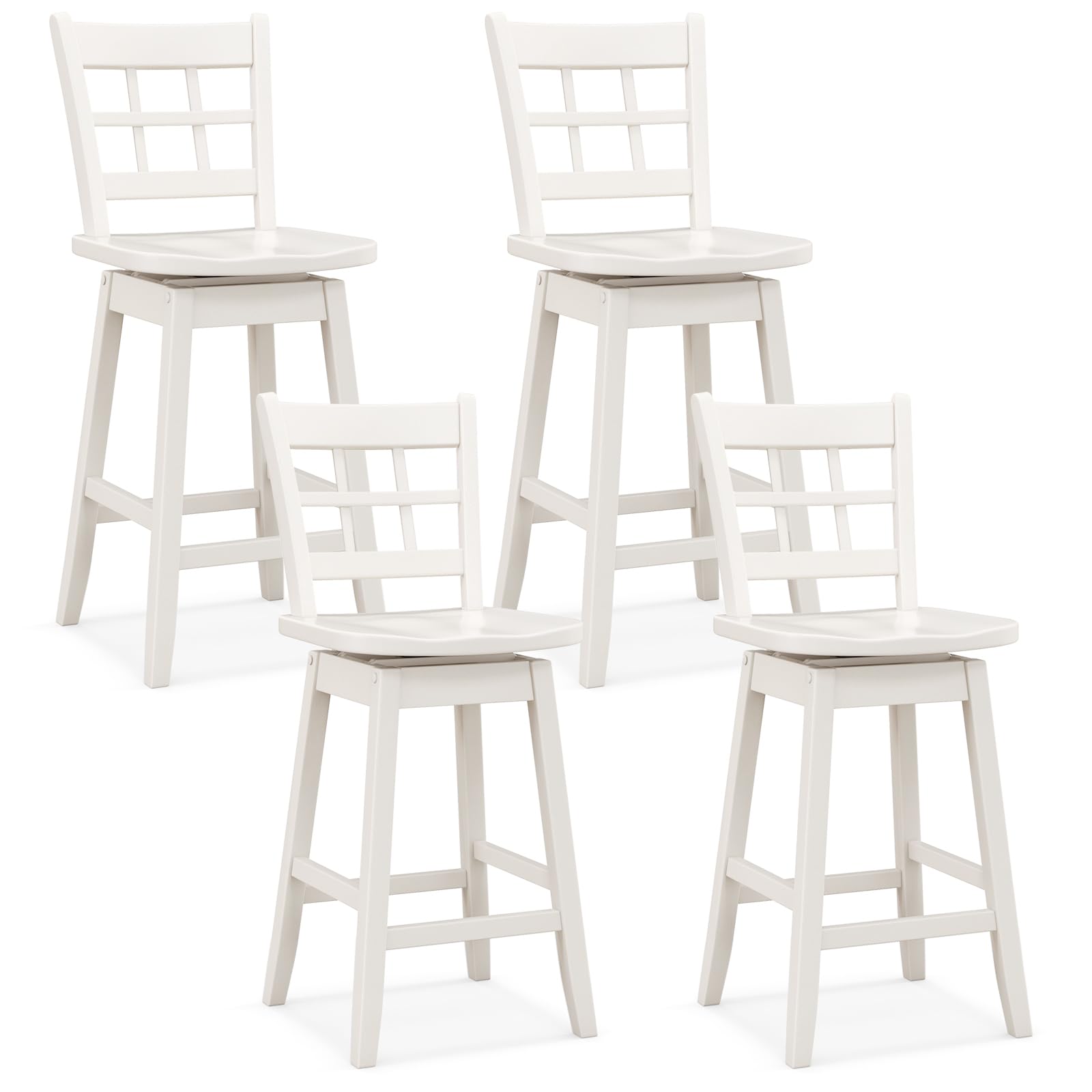 Giantex Bar Stools, Farmhouse Swivel Barstools with 6-Grid Hollow Back & Ergonomic Contoured Seat