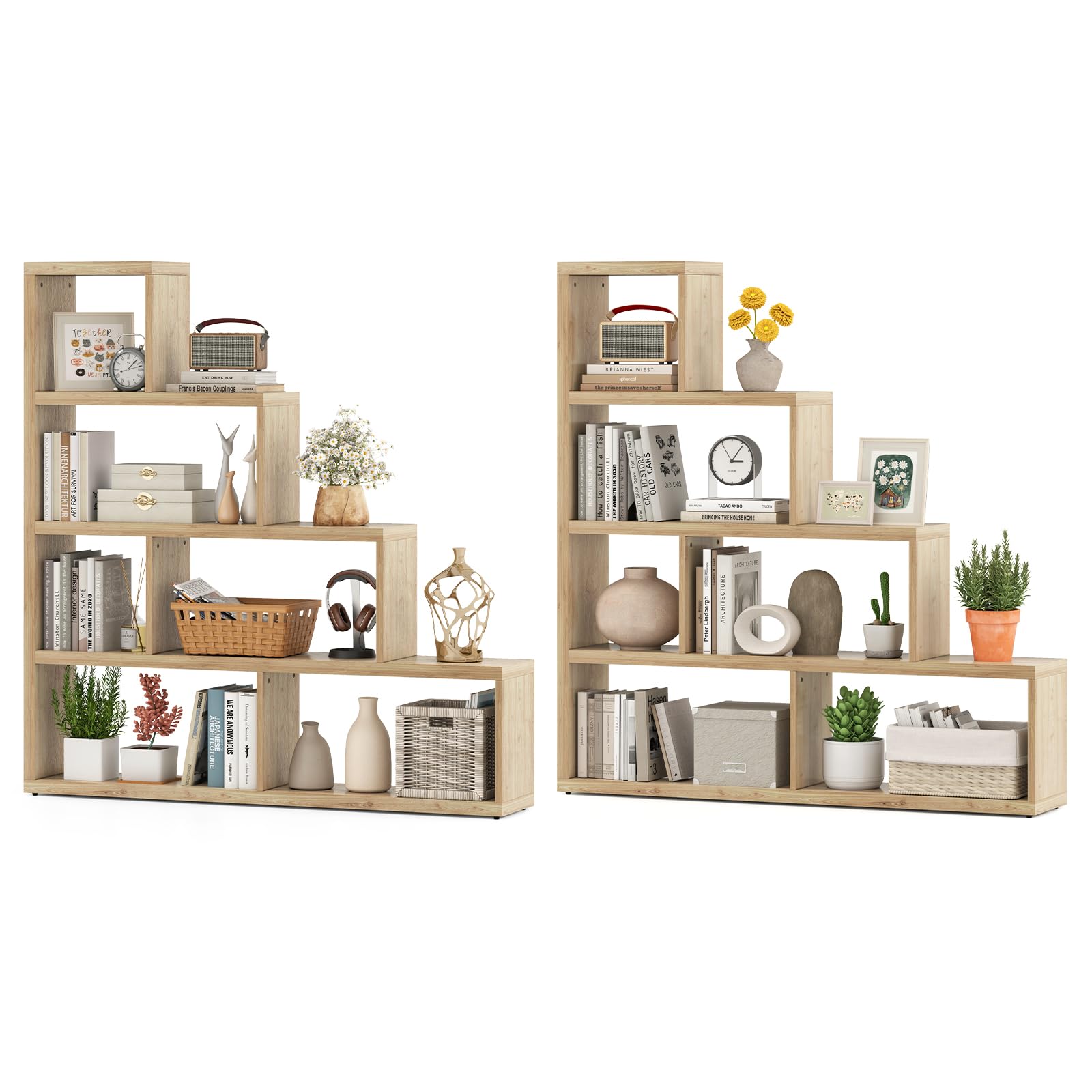 Giantex 6 Cube Geometric Bookshelf, 4-Tier L-Shaped Bookcase with Cubes