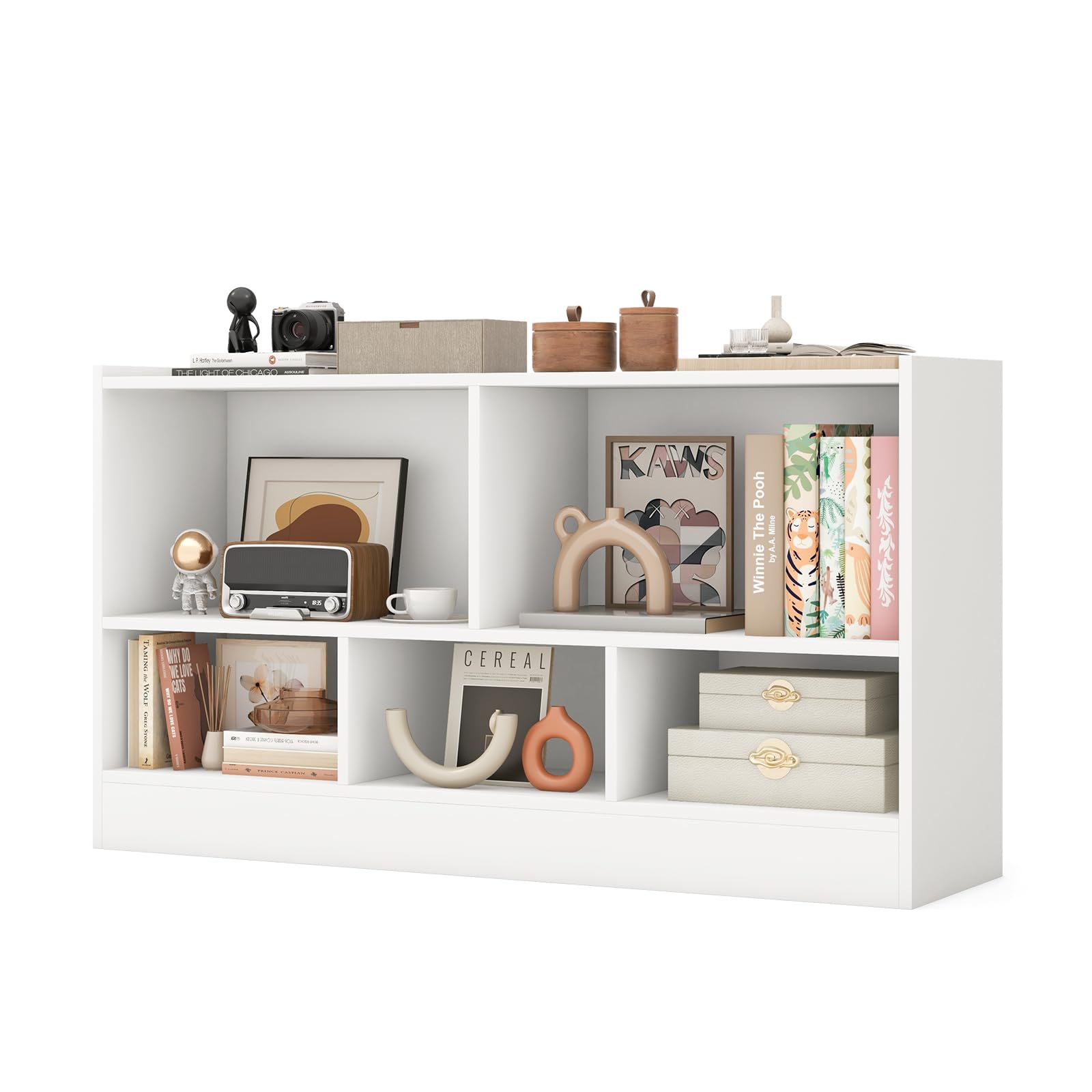 Giantex 5-Cube Bookcase, Freestanding 3-Tier Bookshelf with Spacious Top & Raised Base