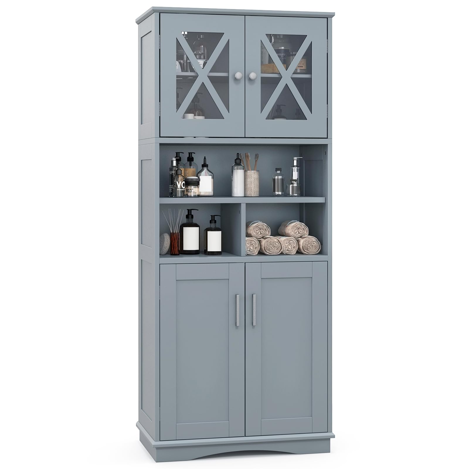 Giantex 57" Tall Bathroom Cabinet, Storage Cabinet with Acrylic Doors & Adjustable Shelves