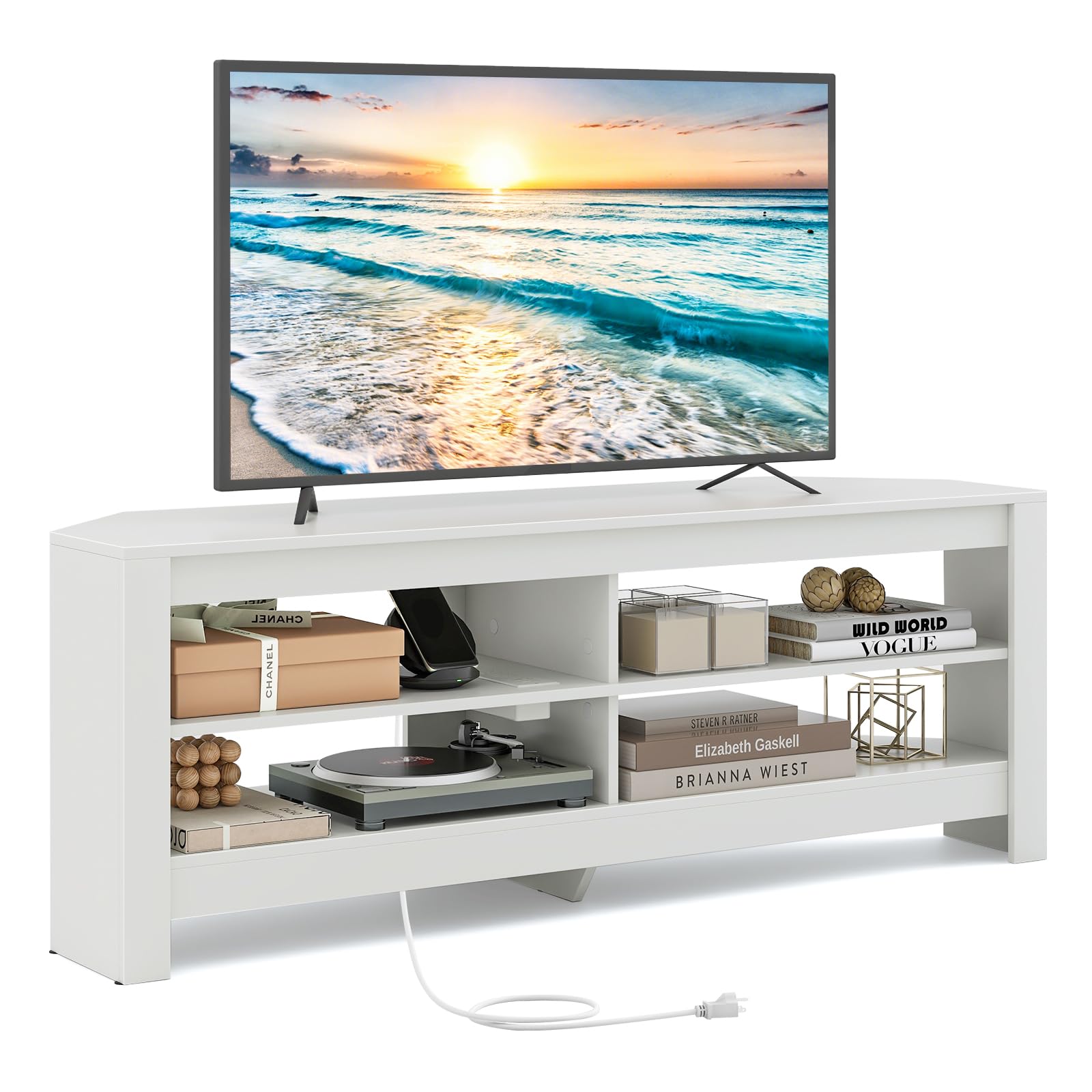 Giantex Corner TV Stand with Power Outlet, 3-Tier Entertainment Center