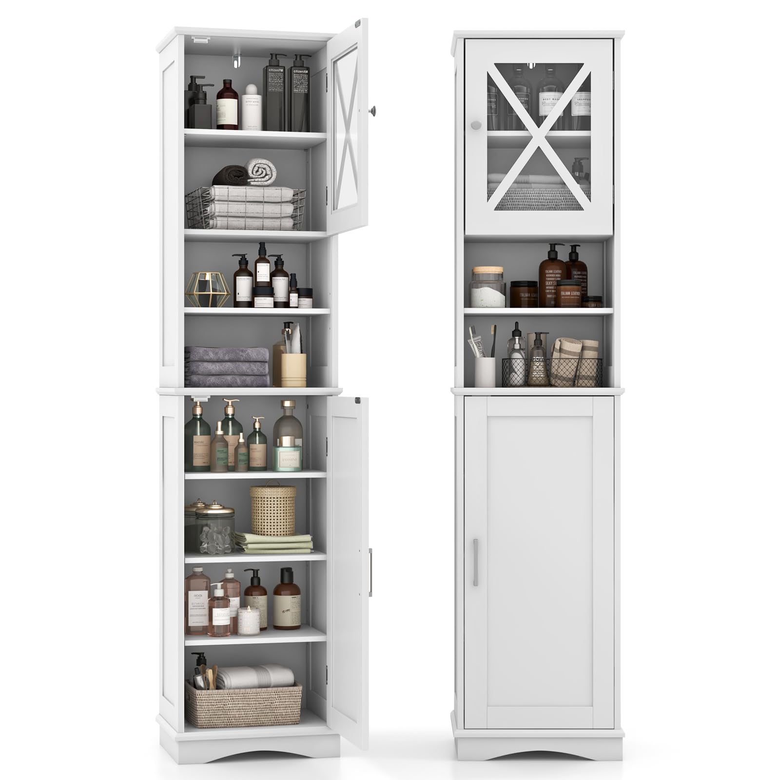 Giantex 67" Tall Storage Cabinet, Bathroom Floor Cabinet with Acrylic Door, Adjustable Shelves