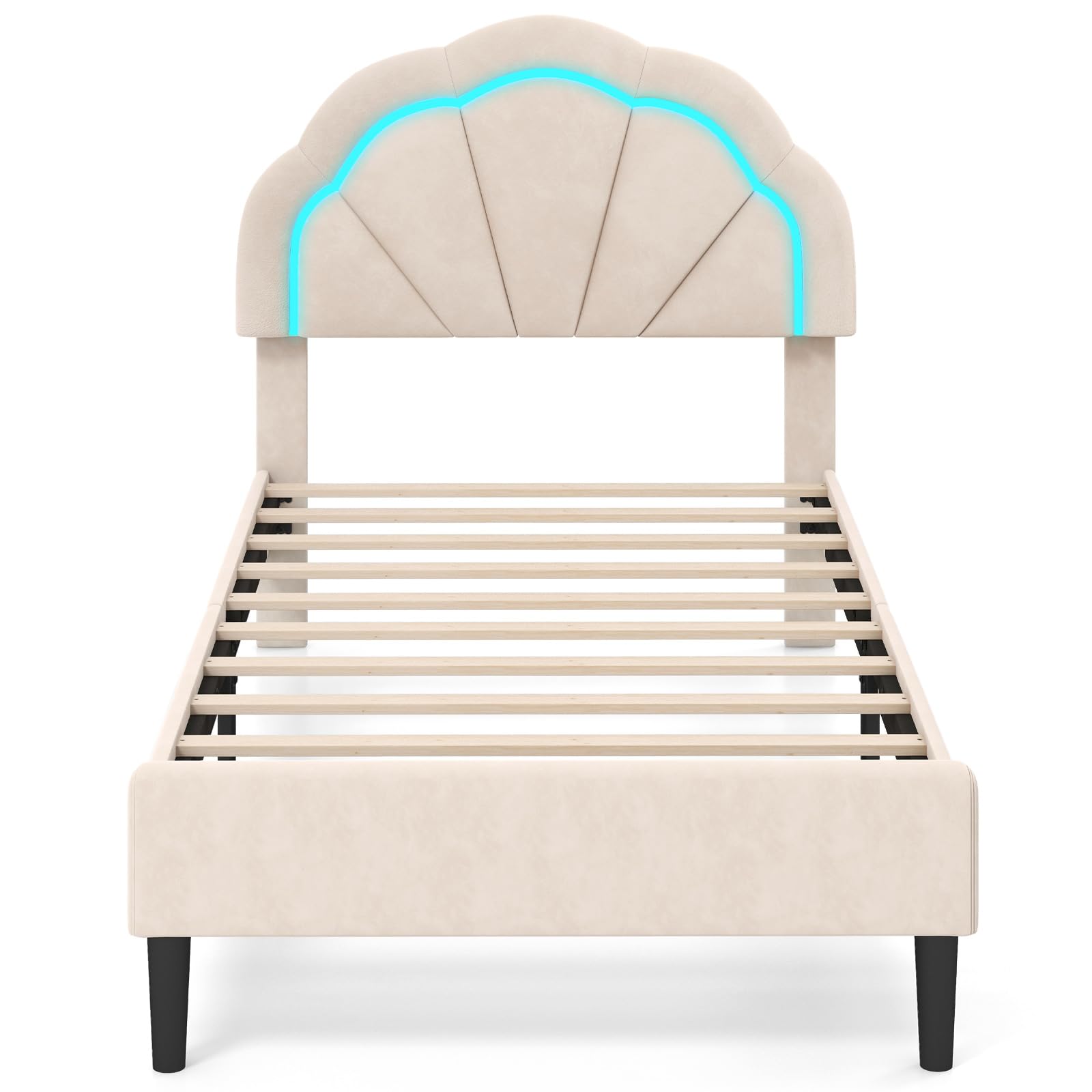 Giantex Full Size LED Bed Frame, Velvet Upholstered Full Platform Bed with Adjustable Cloud Headboard