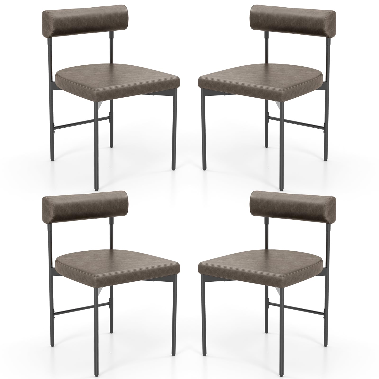 Giantex Dining Chairs, Faux Leather Upholstered Kitchen Side Chair with Padded Backrest and Cushion, Metal Legs