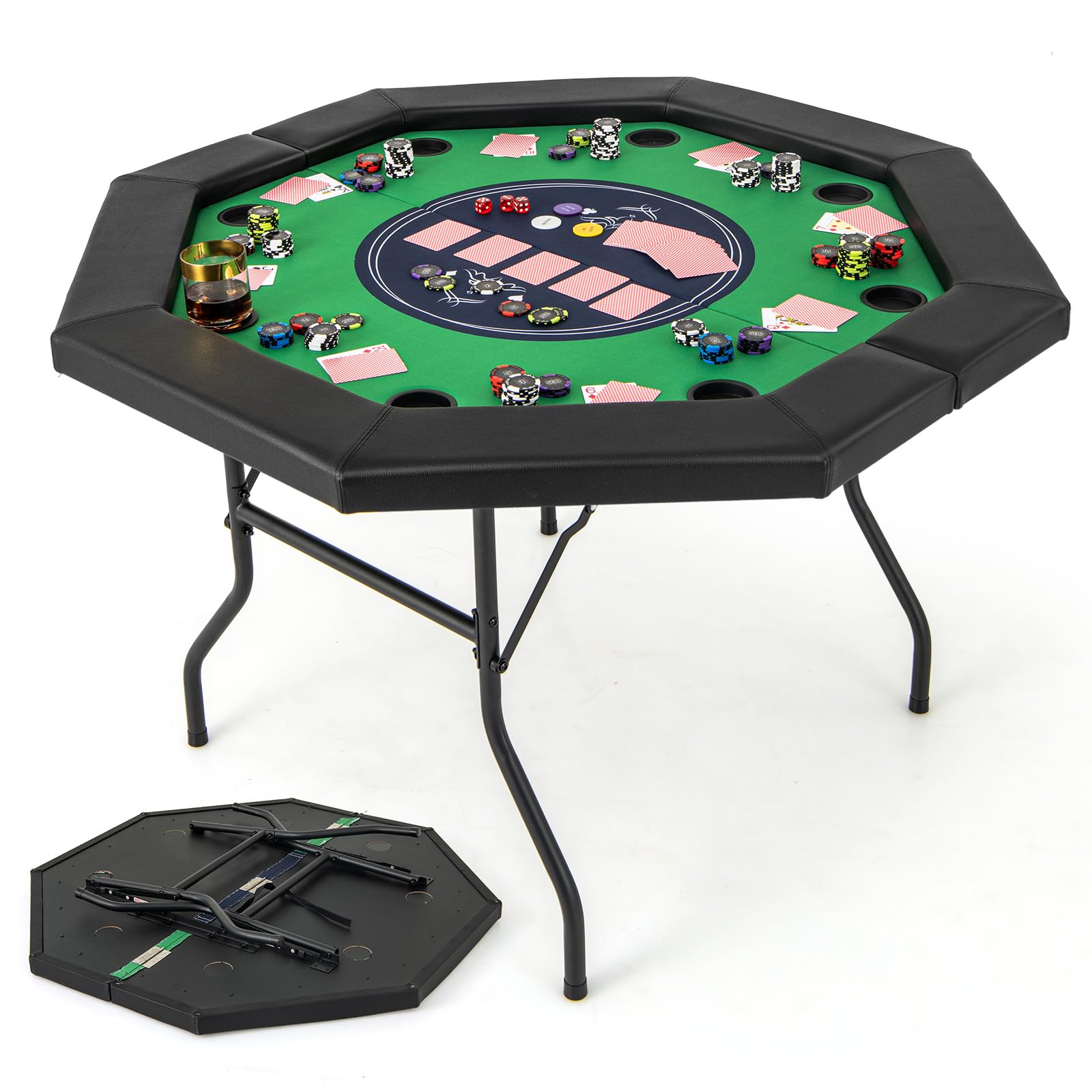 Giantex 8 Player Poker Table Foldable, 72" Portable Folding Texas Holdem Poker Tables w/Padded Rails