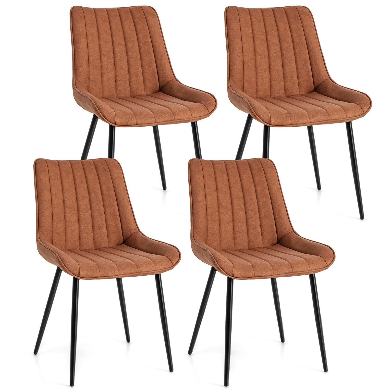 Giantex Dining Chairs, Faux-Leather Fabric Kitchen Chairs, Upholstered Leisure Chairs w/Metal Legs