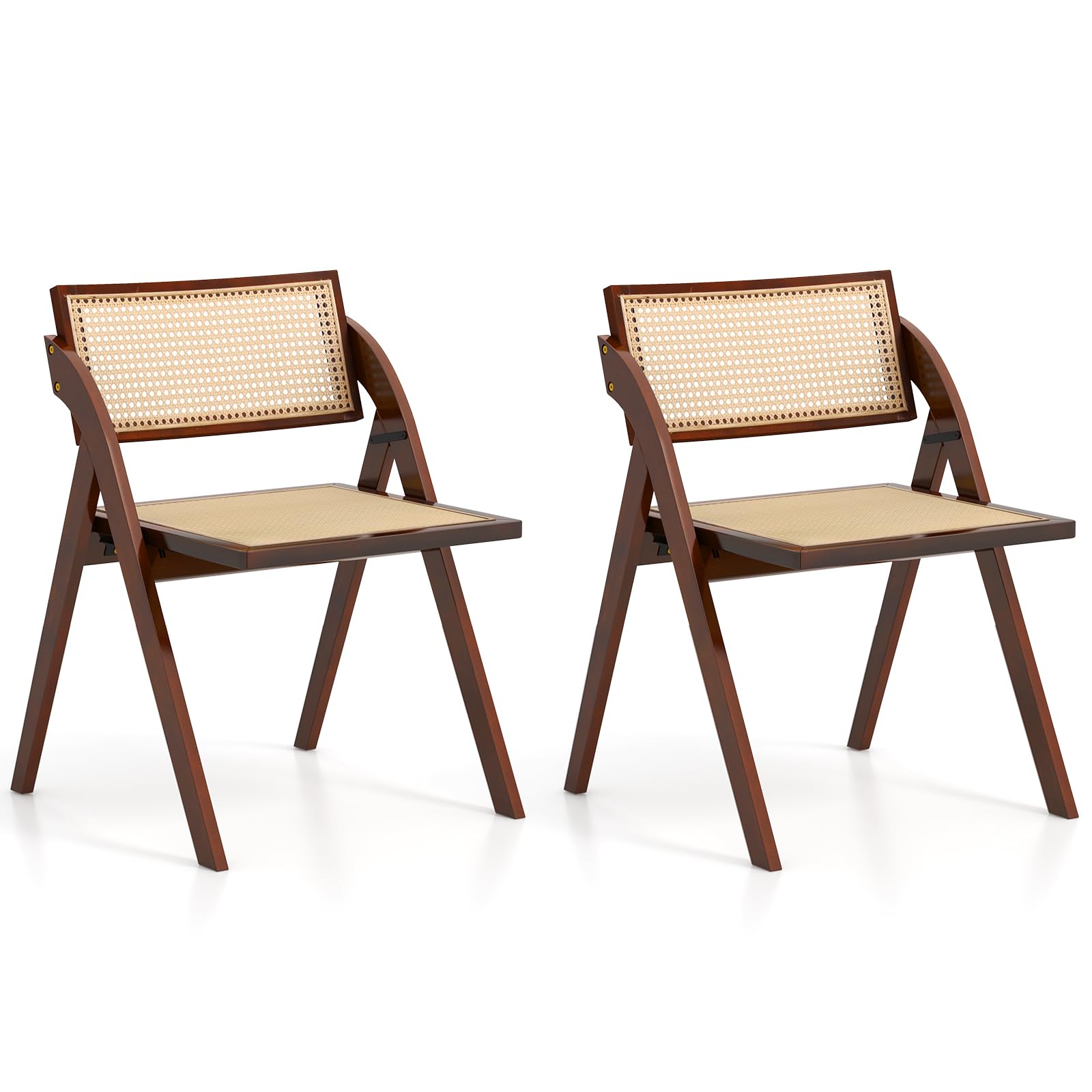 Giantex Folding Dining Chairs Set, Wooden Folding Chair with Rattan Backrest & Seat