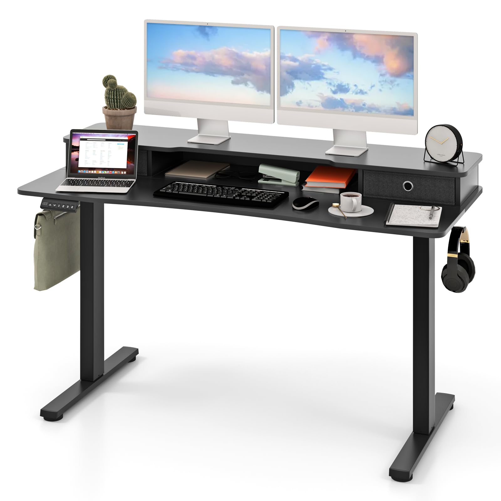 Giantex Electric Standing Desk with 2 Drawers, 48" /55"x 24" Height Adjustable Electric Stand Up Desk with Storage Shelf