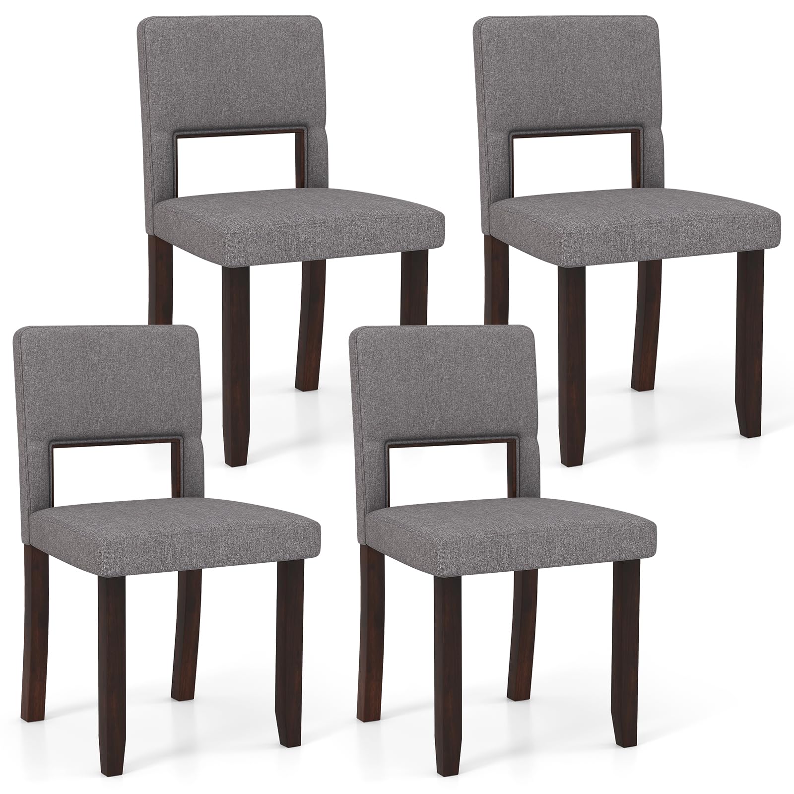 Giantex Wooden Dining Chairs Set of 2/4, Linen Fabric Upholstered Kitchen Chairs w/Rubber Wood Frame