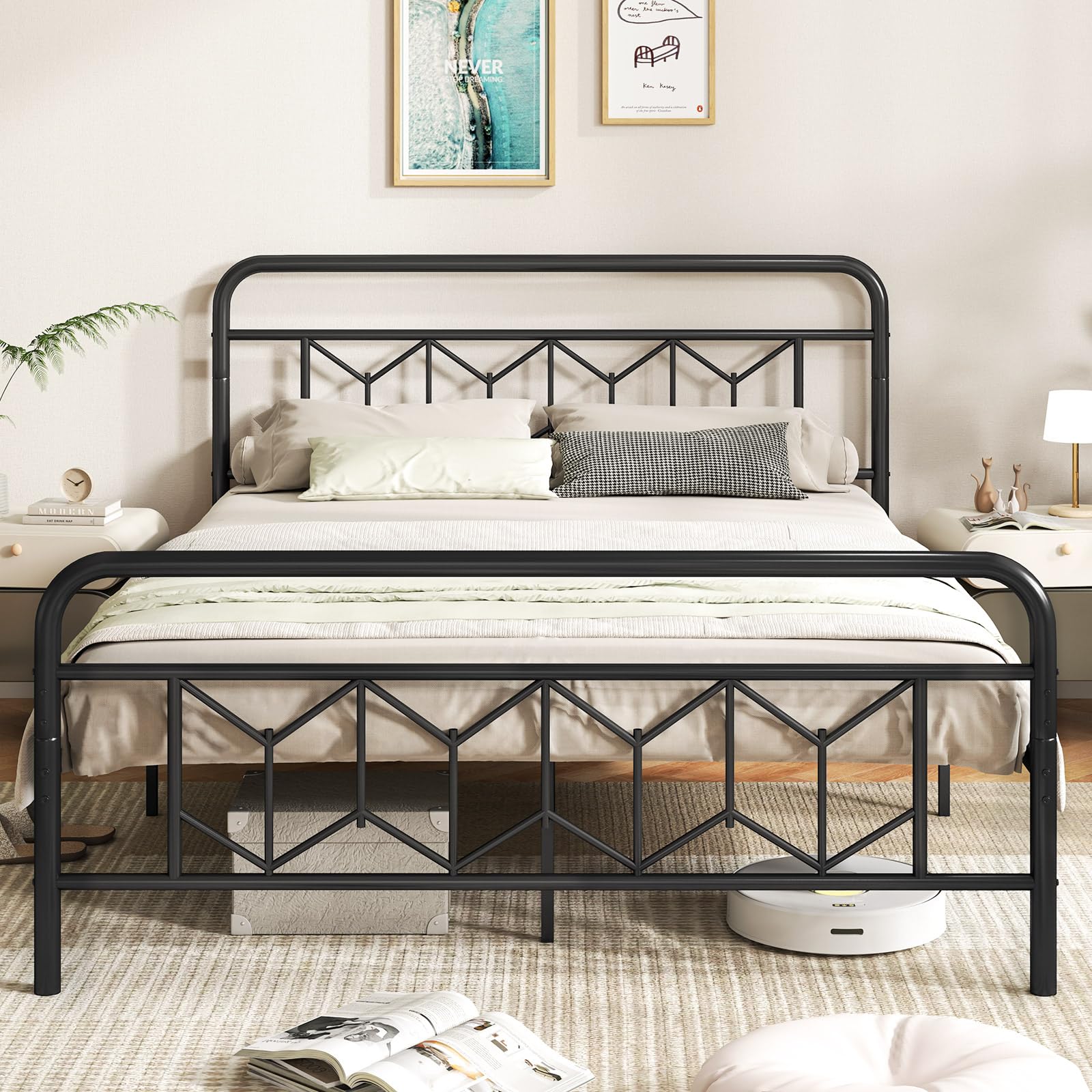 Giantex Metal Twin Bed Frames with Victorian Style Headboard & Footboard, Heavy Duty Slats Support Mattress Foundation