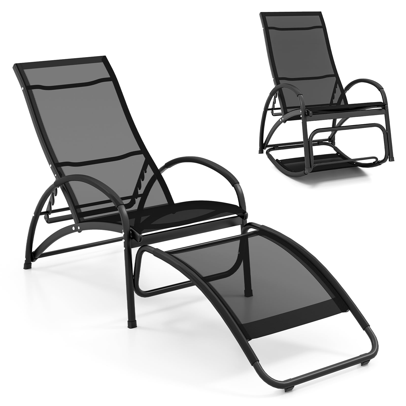 Giantex 2-in-1 Outdoor Rocking Chair, Convertible Lounge Chair with 4-Position Adjustable Backrest