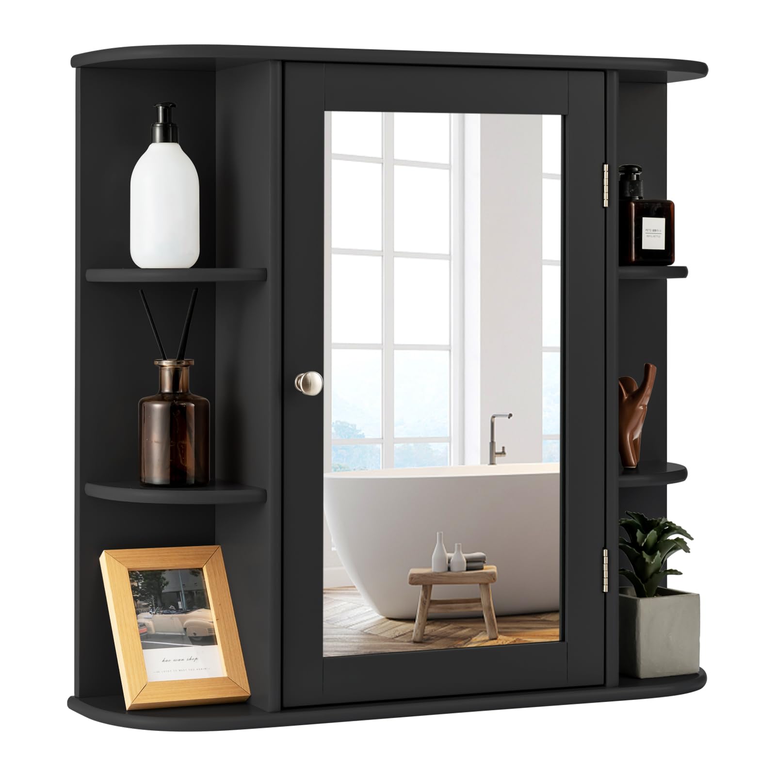 Giantex Medicine Cabinet, Mirror Bathroom Cabinet with Single Door, 3 Adjustable Shelves, Storage Cabinet for Hallway, Living Room