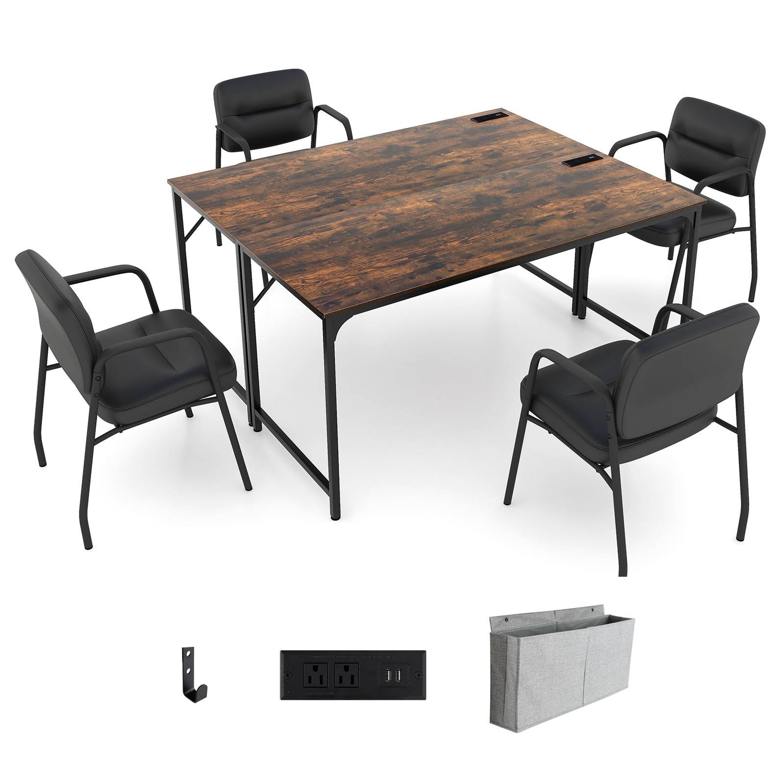 Giantex 30 FT Conference Table with Charging Station, 60" x 24" Rectangular Large Meeting Room Desk with Storage Bag & Hook