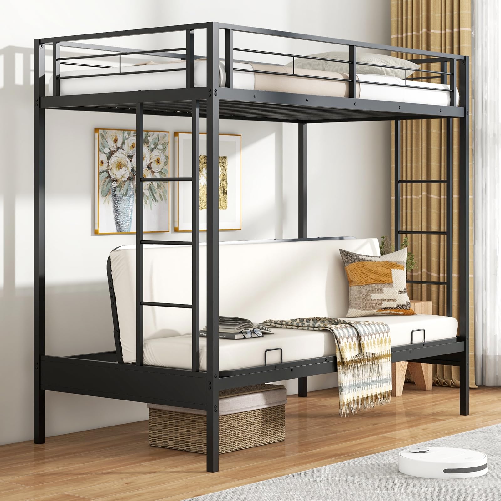 Giantex Twin Over Futon Bunk Bed, Metal Bunk Bed with Futon