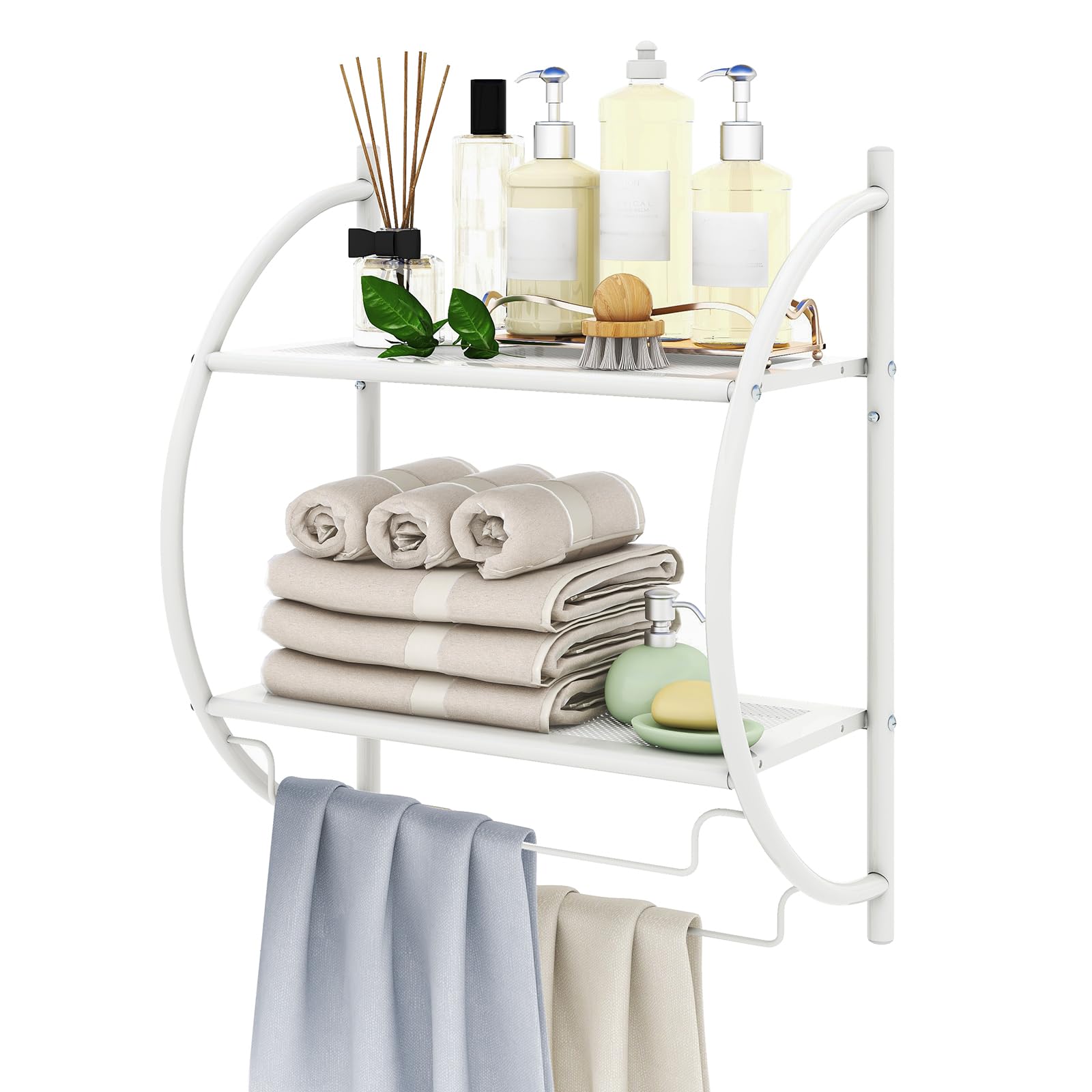 Giantex Bathroom Shelf with Towel Rack - 2 Tier Rustproof Over The Toilet Storage Shelf