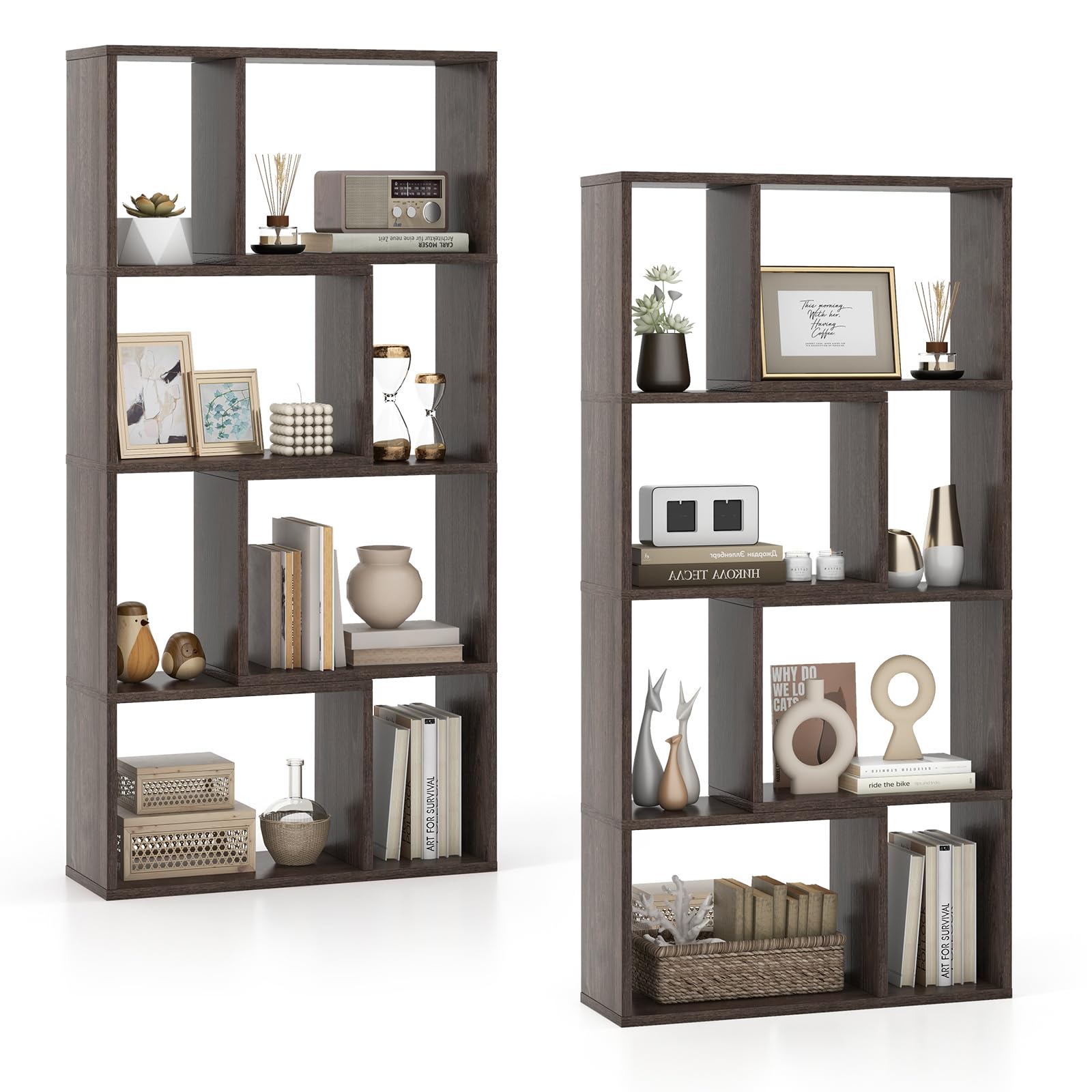 Giantex 8-Cube Geometric Bookshelf Set of 1/2, 4-Tier High Bookcase, 48" Modern Storage Organizer