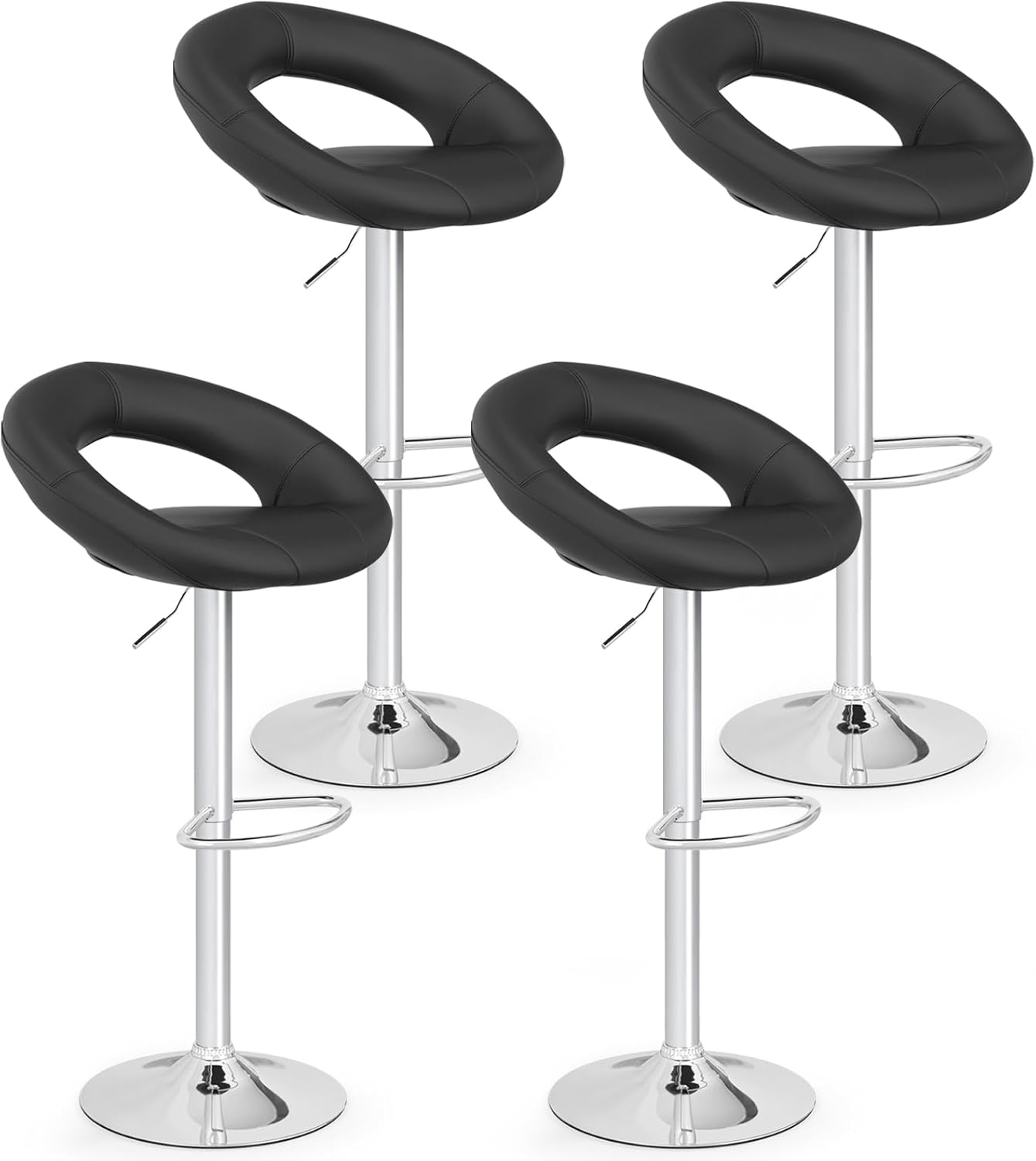 Giantex Adjustable Swivel Bar Stools, Modern PU Leather Counter Height Bar Chairs w/Hollowed Back