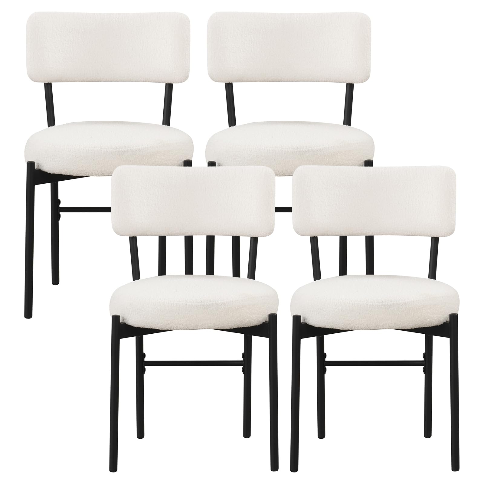 Giantex Boucle Dining Chairs Set of 2/4, Sherpa Upholstered Kitchen Chairs w/Curved Backrest, Padded Seat & Metal Legs