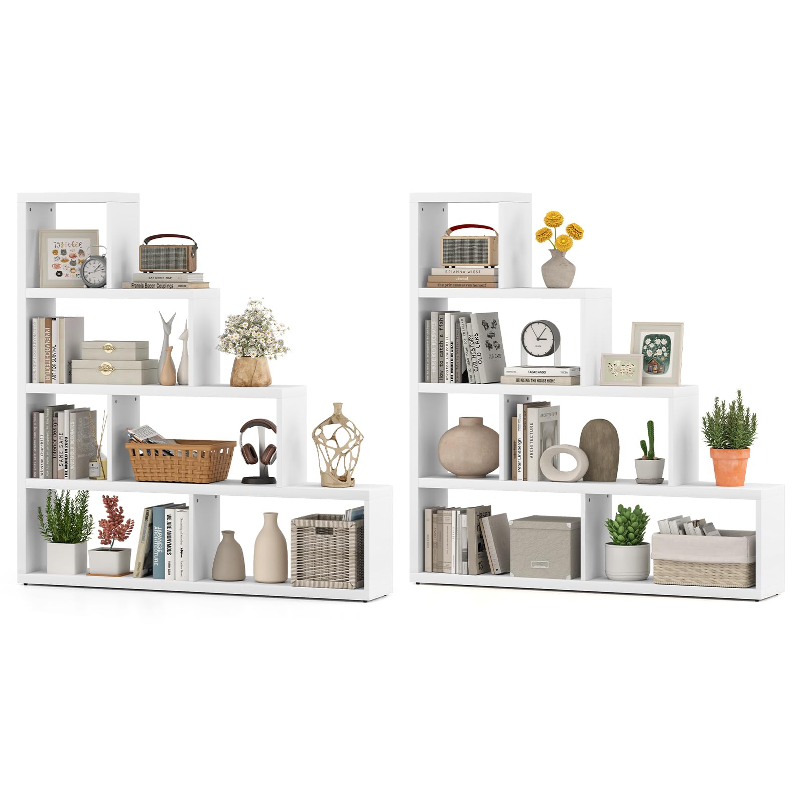 Giantex 6 Cube Geometric Bookshelf, 4-Tier L-Shaped Bookcase with Cubes