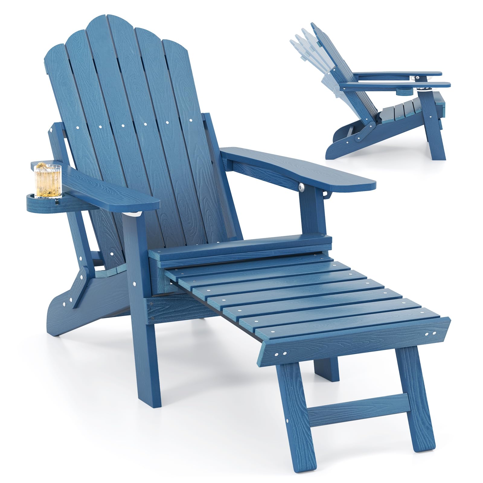 Giantex Folding Adirondack Chair, All-Weather Lounge Chair with Adjustable Backrest, Retractable Ottoman