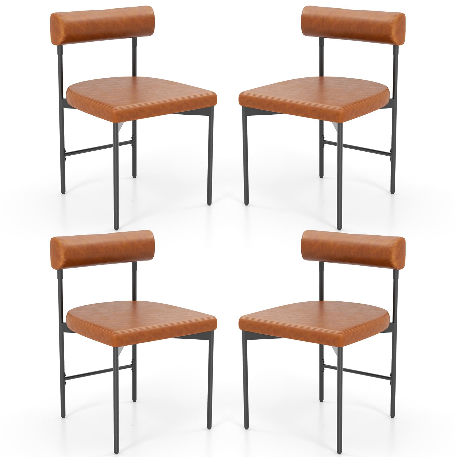 Giantex Dining Chairs, Faux Leather Upholstered Kitchen Side Chair with Padded Backrest and Cushion, Metal Legs