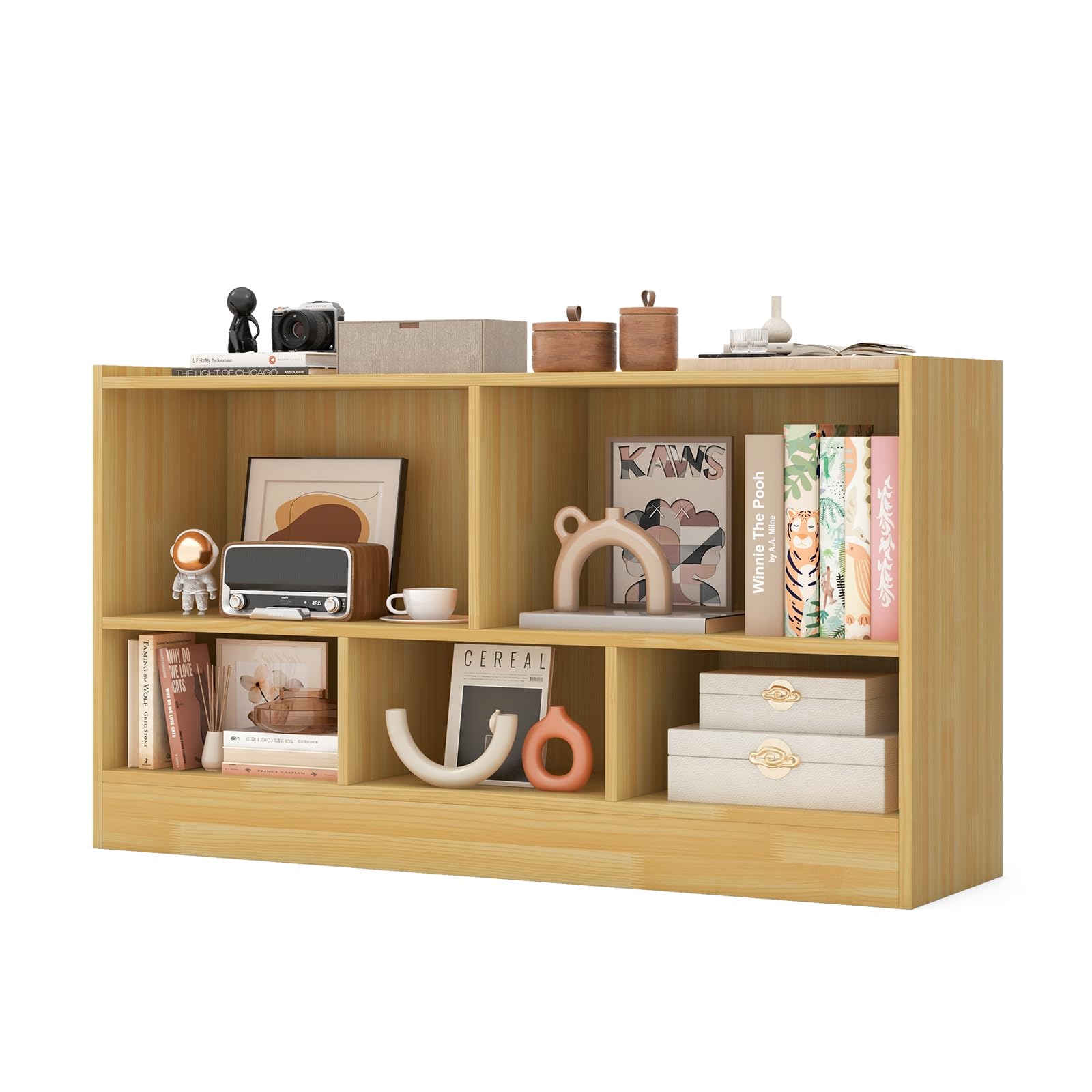 Giantex 5-Cube Bookcase, Freestanding 3-Tier Bookshelf with Spacious Top & Raised Base