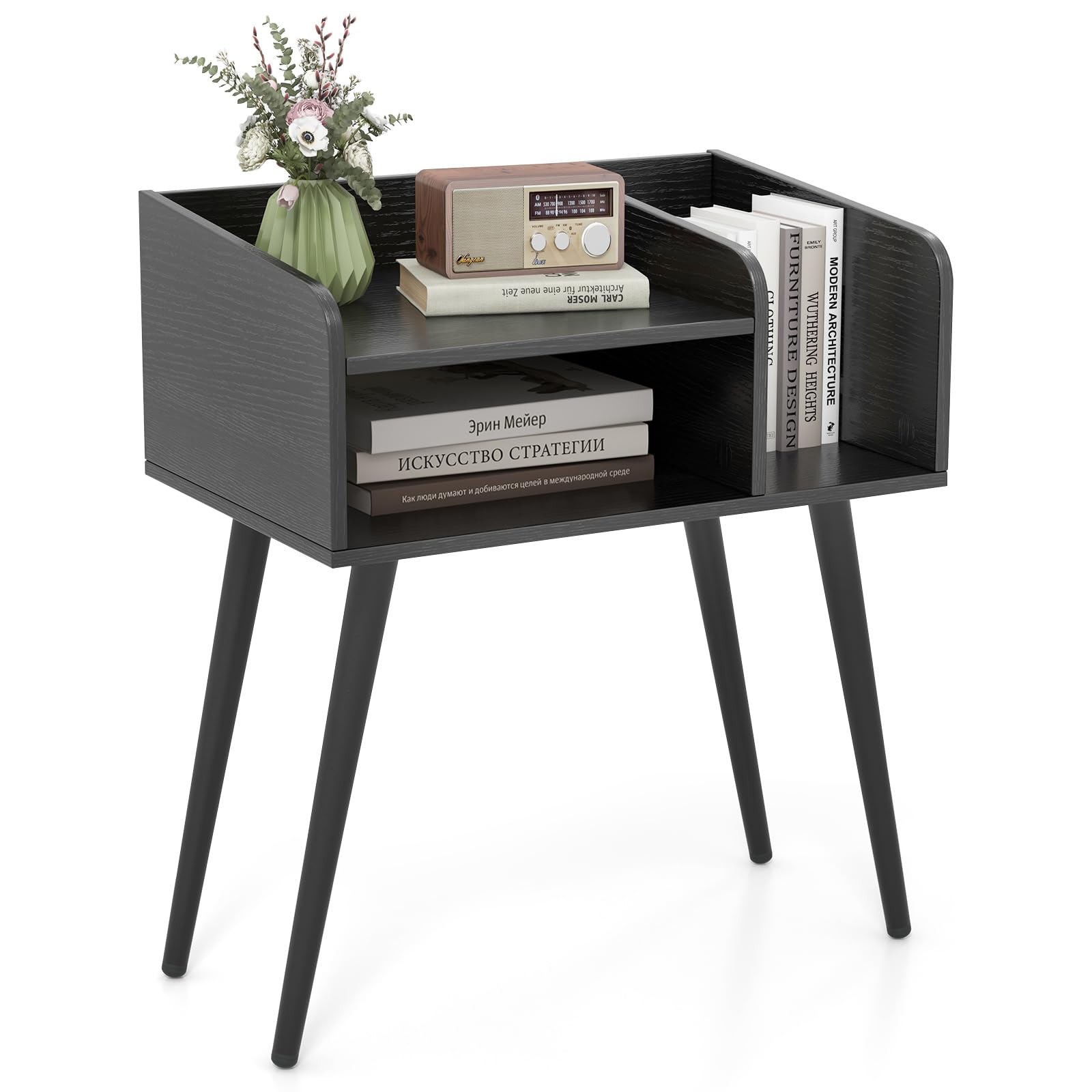 Giantex End Table with Open Storage Shelves, Mid Century Modern Side Table with Metal Legs