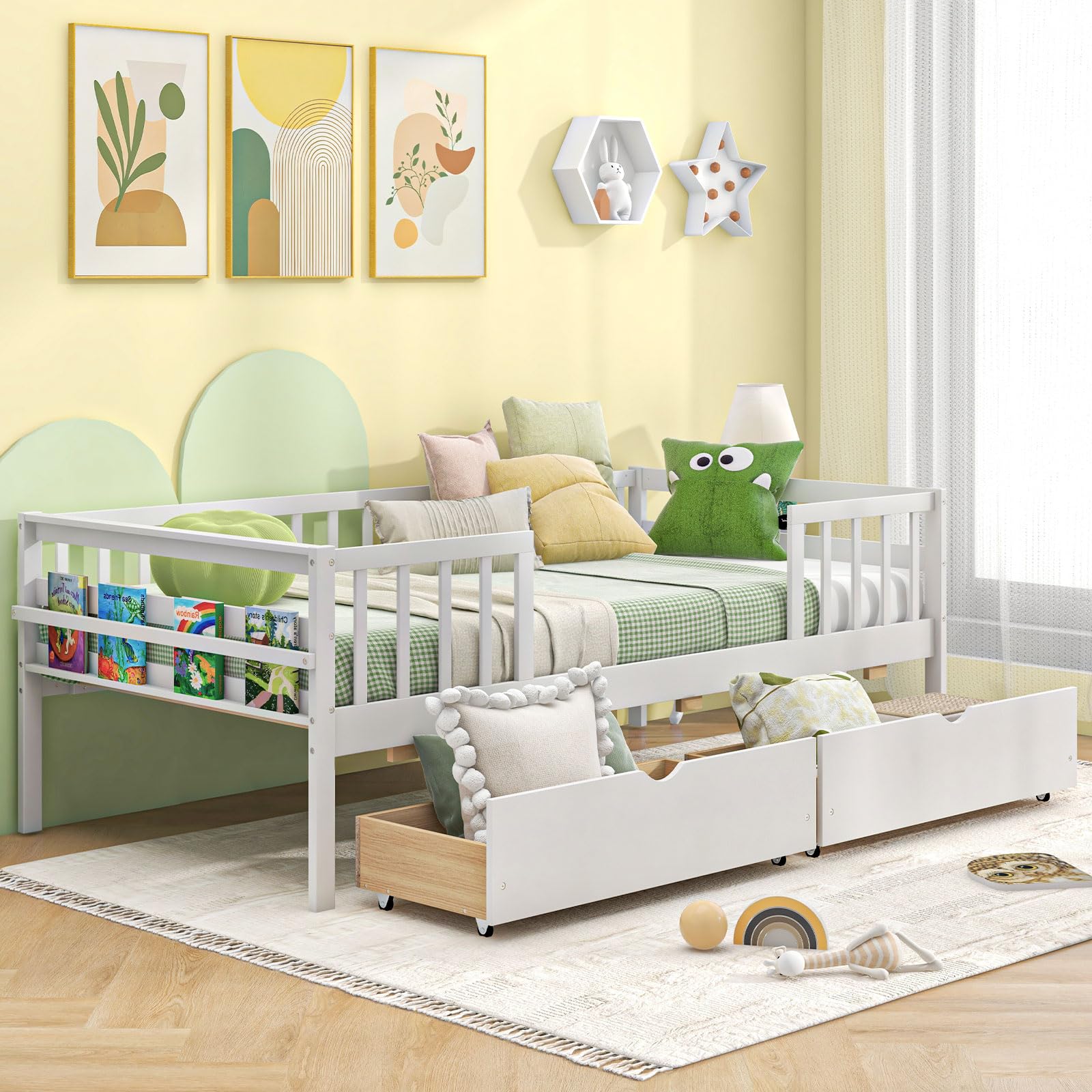 Giantex Twin Daybed with Drawers, Wooden Twin Bed Frame with Side Storage & Slats Support