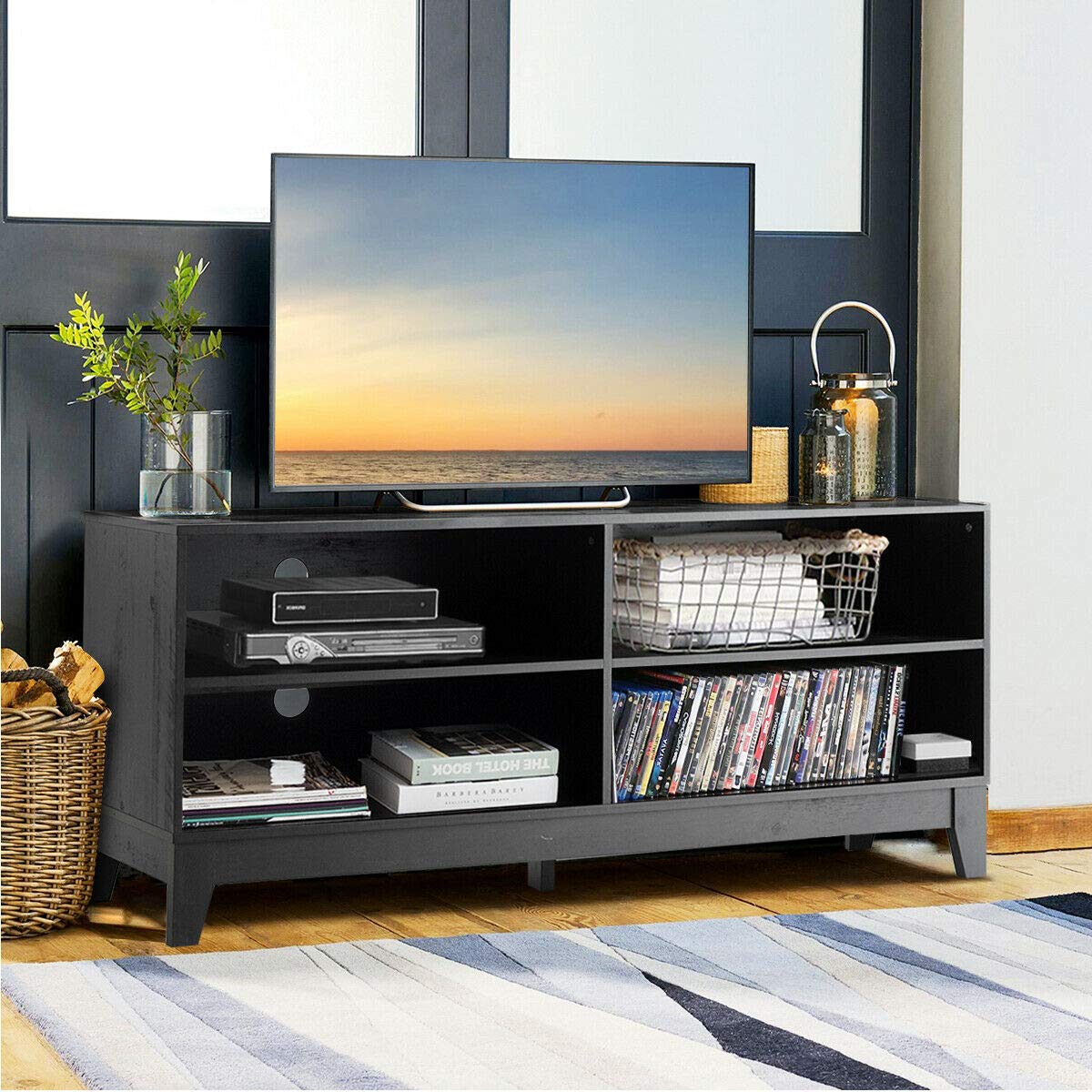 Giantex TV Stand Console Table Cabinet 55-65" Flat Screen, Large Storage for Living Recreation Room W/ 4 Open Shelves
