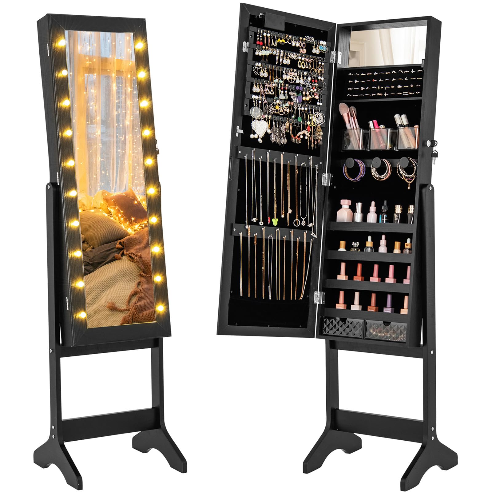 CHARMAID Jewelry Cabinet with Full Length Mirror and Warm Lights