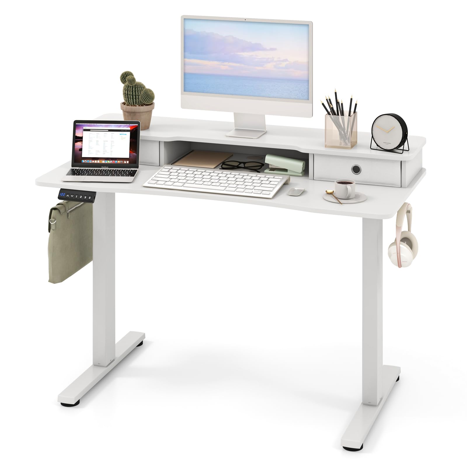 Giantex Electric Standing Desk with 2 Drawers, 48" /55"x 24" Height Adjustable Electric Stand Up Desk with Storage Shelf