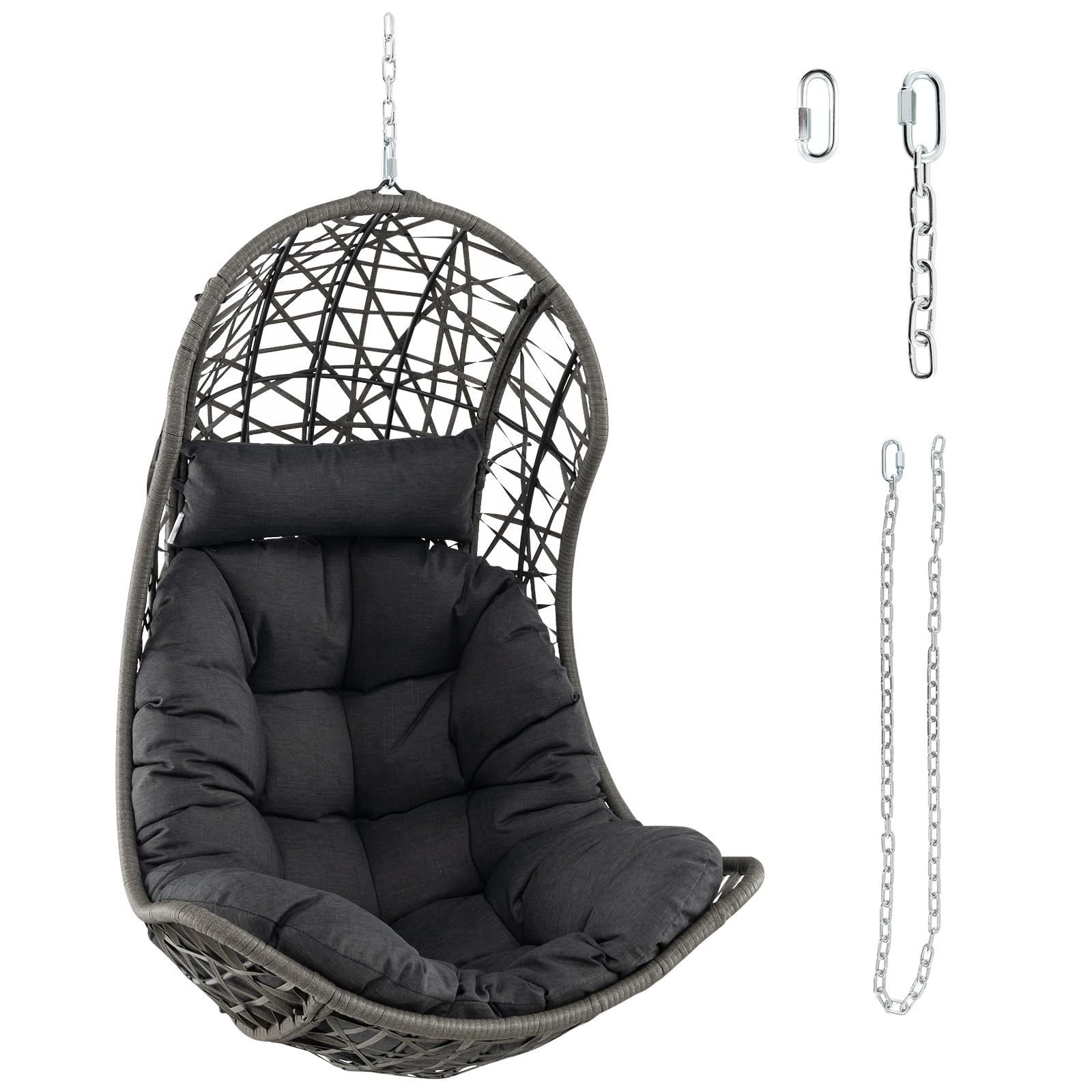 Giantex Swing Egg Chair Outdoor - PE Rattan Hammock Chair with Soft Pillow, Cushion, Metal Frame, Hanging Accessories