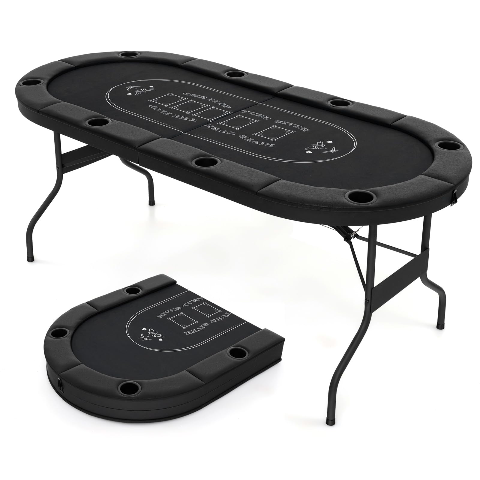 Giantex 8 Player Poker Table Foldable, 72" Portable Folding Texas Holdem Poker Tables w/Padded Rails