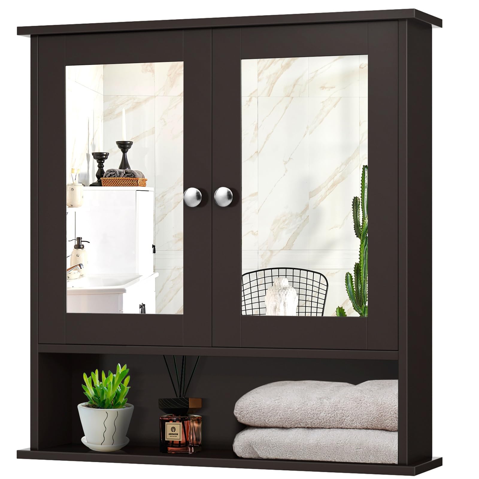 Giantex Medicine Cabinet, Bathroom Wall Cabinet with 2 Mirrored Doors, Adjustable Shelf