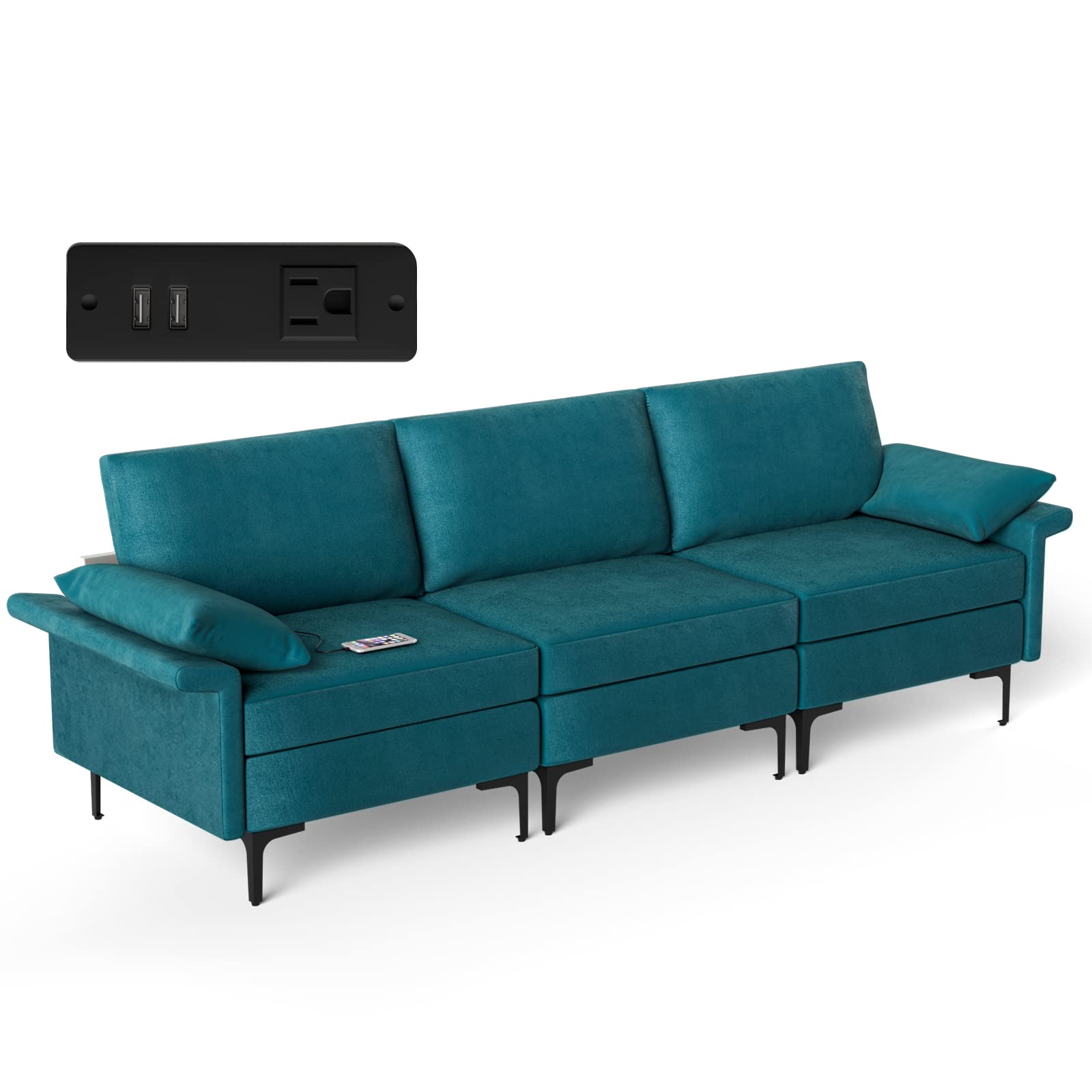 Giantex 3-Seat Sectional Sofa Couch, 100.5" L Convertible Sleeper with USB Port & Outlet