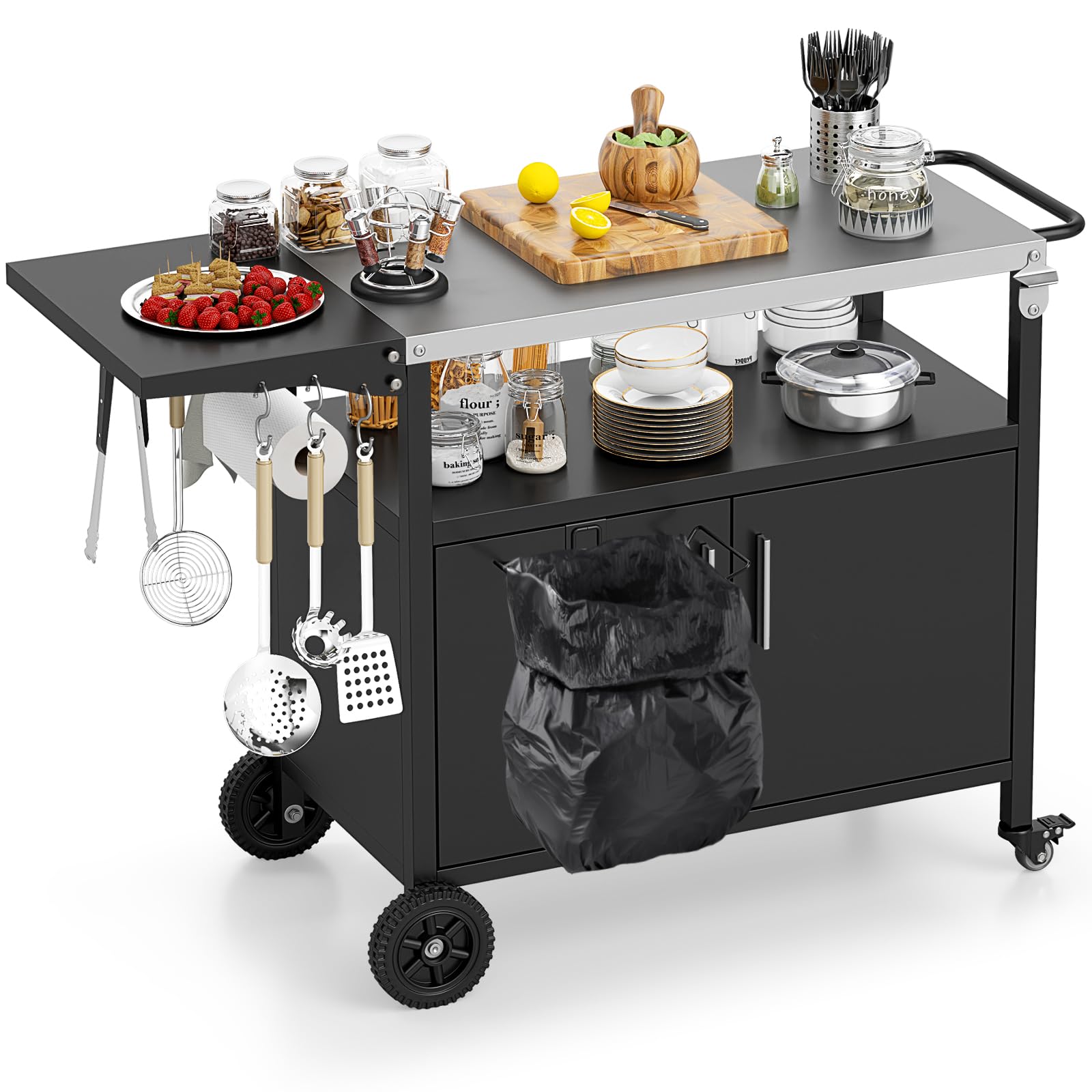 Giantex Outdoor Grill Cart with Storage Cabinet, Patio Kitchen Island Table with Stainless Steel Top