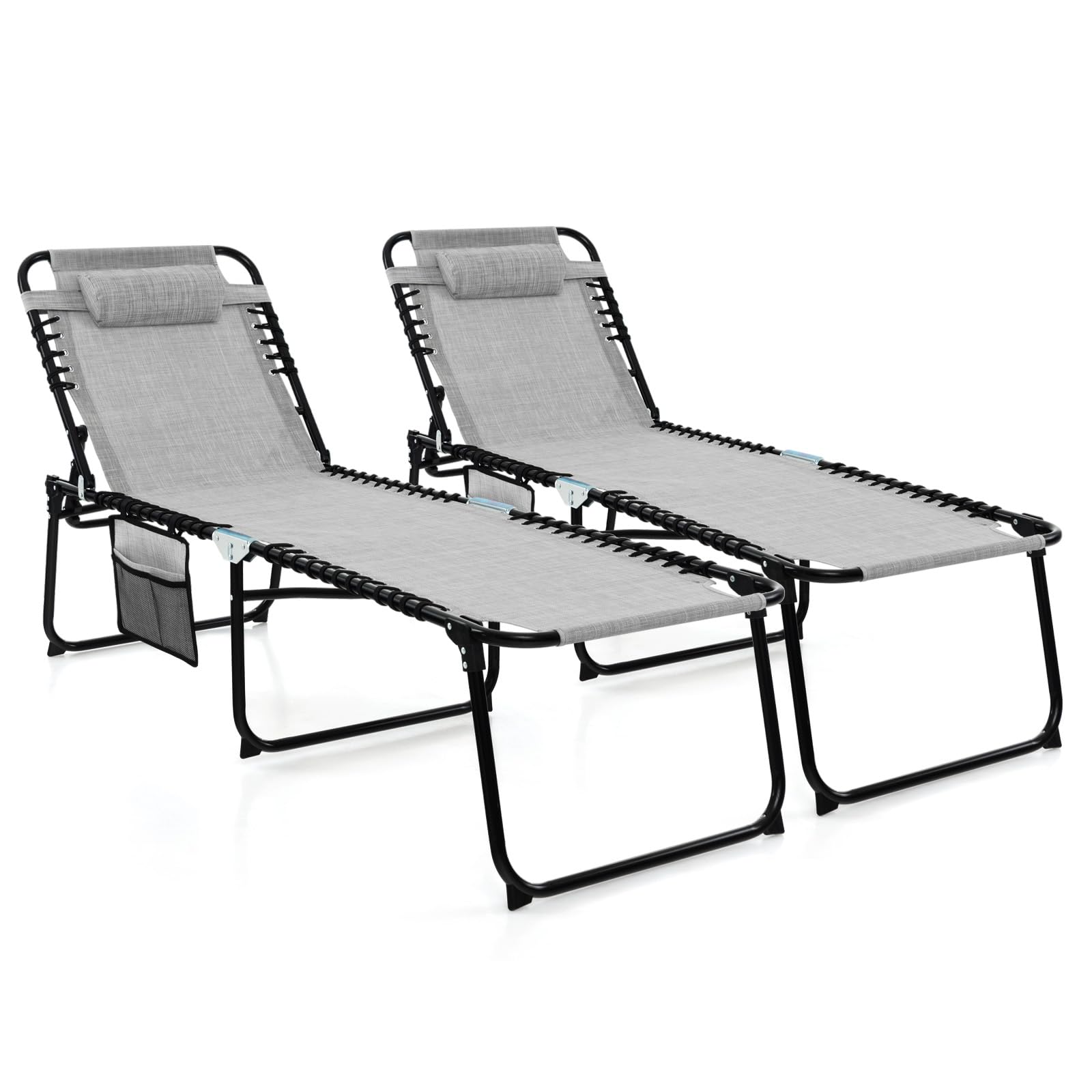 Giantex Patio Lounge Chairs for Outside - Set of 1/2 Folding Tanning Chair w/Headrest, 4 Adjustable Positions, Side Pocket