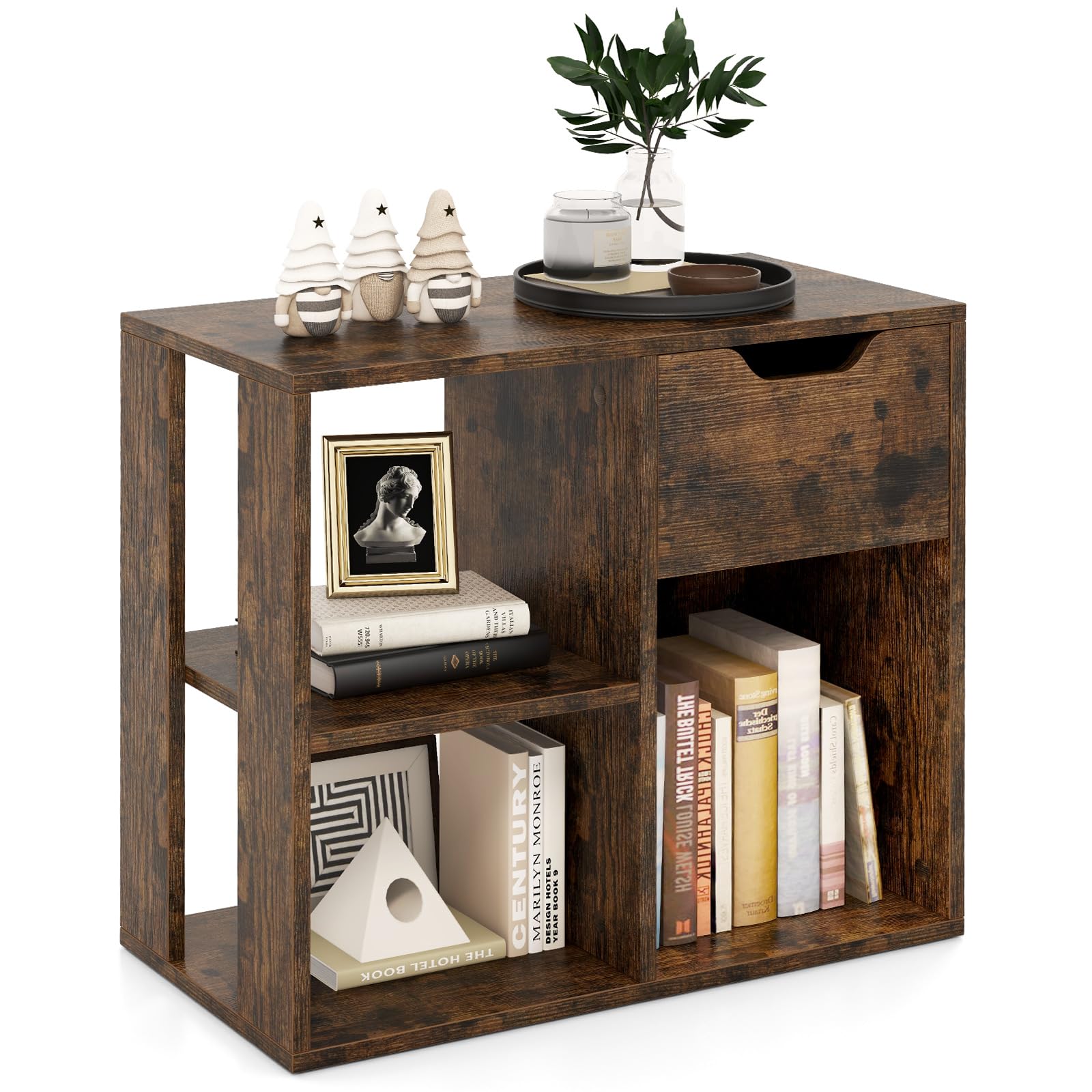 Giantex 3 Cube Bookcase with Drawer, 2 Tier Bookshelf for Small Space, Modern Freestandin