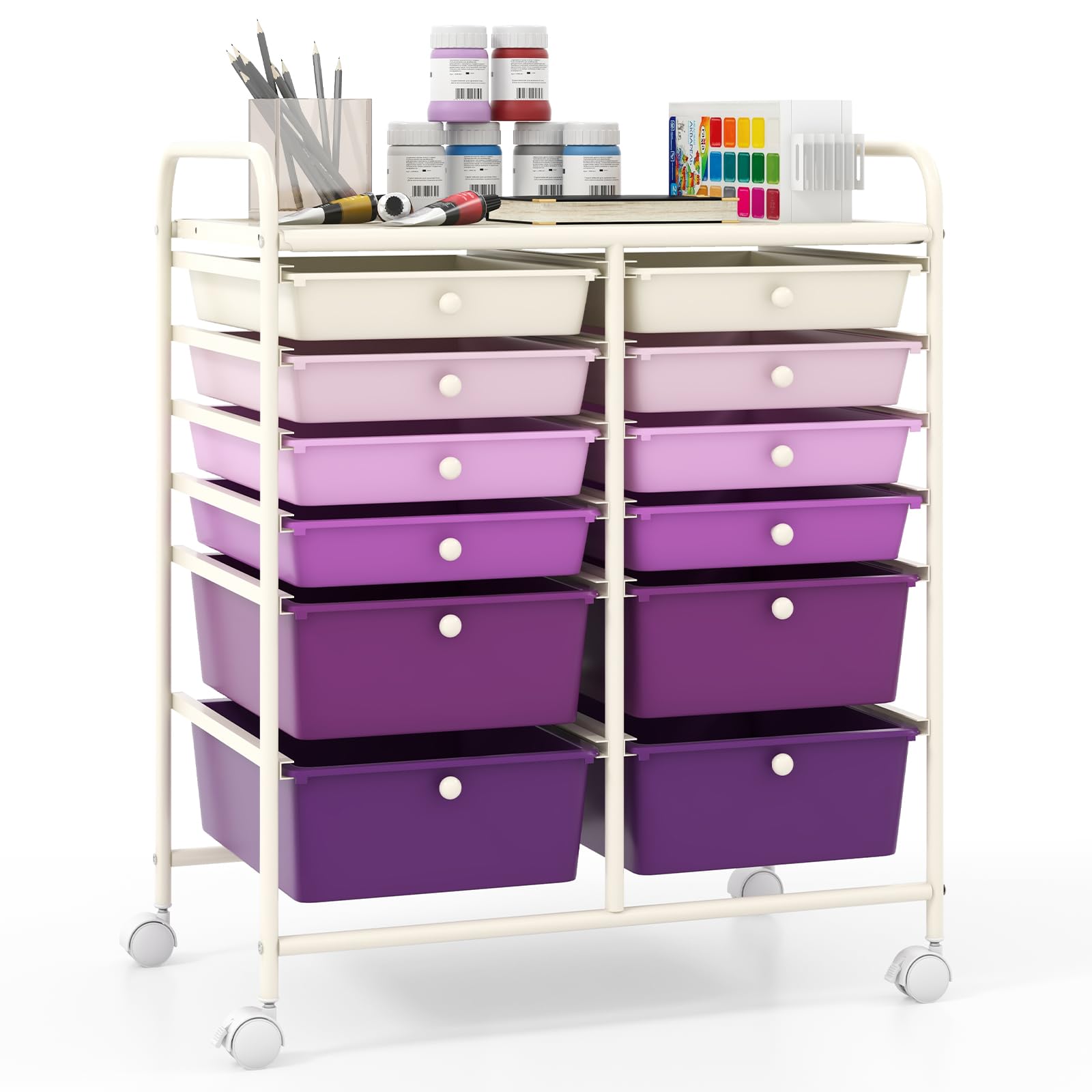 Giantex 12 Drawer Rolling Storage Cart Tools Scrapbook Paper Office School Organizer