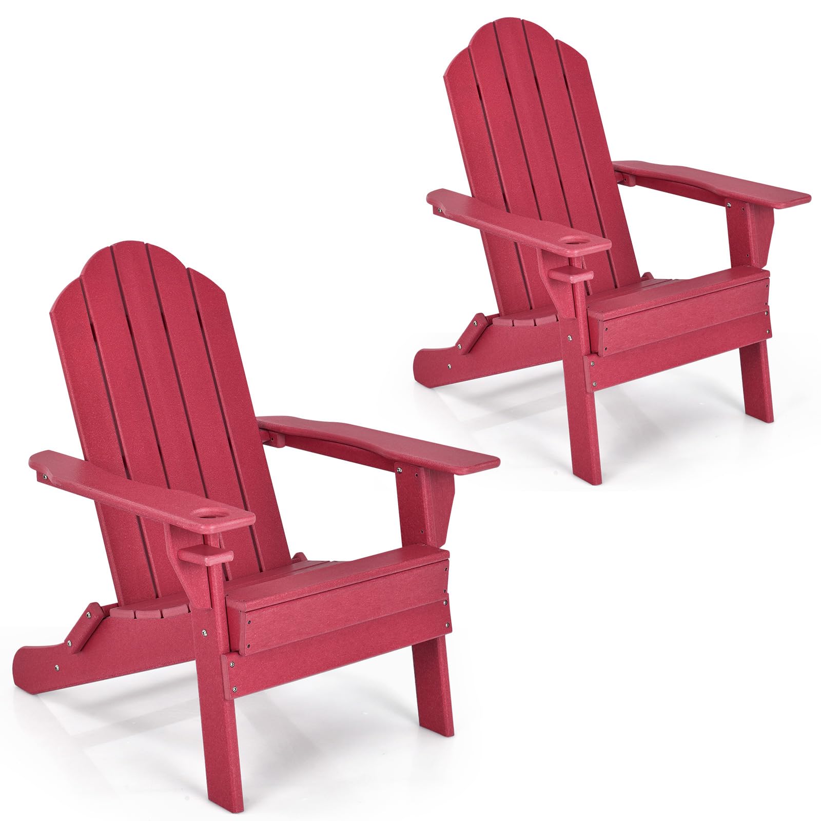 Adirondack Chair Outdoor Folding Chairs, Weather Resistant Patio Chair with Built-in Cup