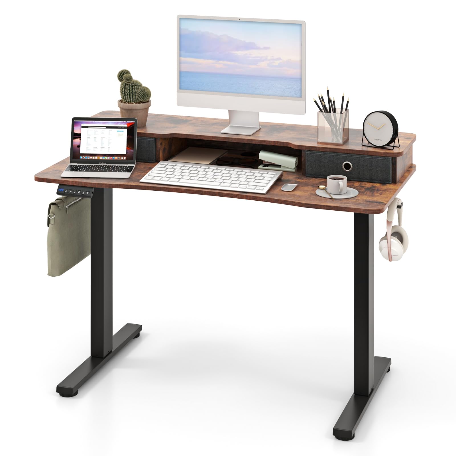 Giantex Electric Standing Desk with 2 Drawers, 48" /55"x 24" Height Adjustable Electric Stand Up Desk with Storage Shelf