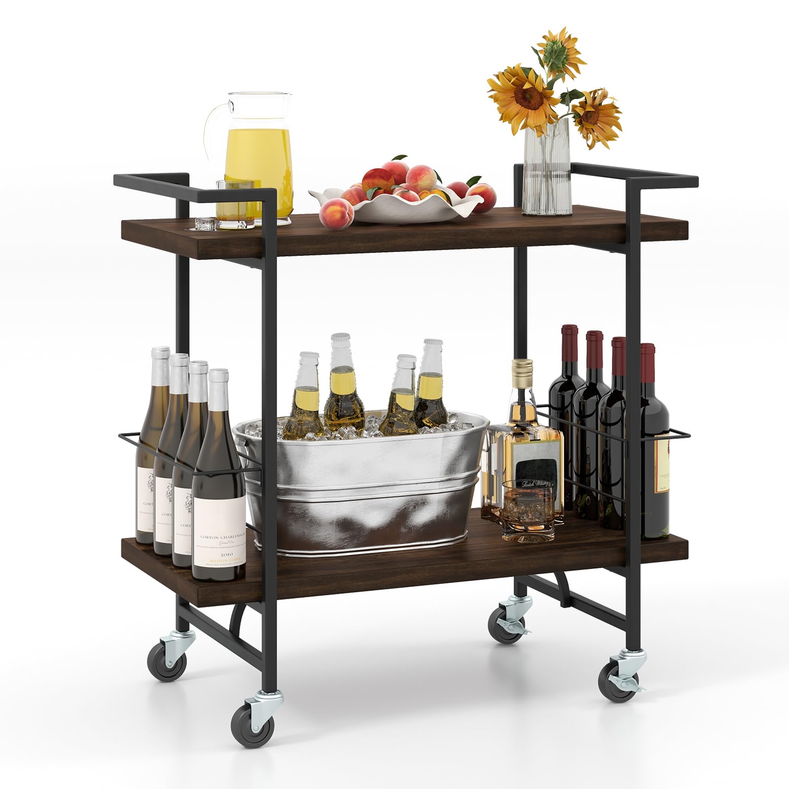 Giantex Bar Cart, 2-Tier Industrial Home Bar Serving Cart with Wheels