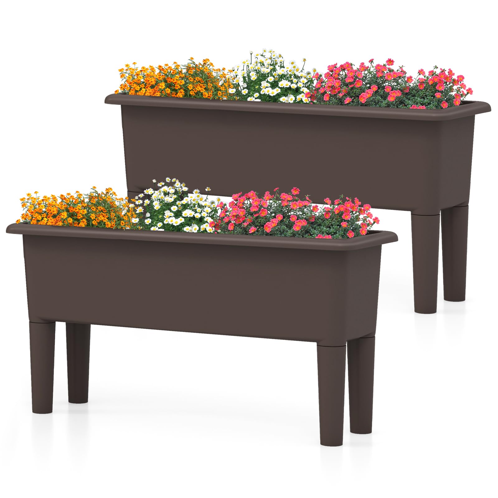 Giantex Raised Garden Beds Outdoor Set of 2, Self-Watering Planter Box with Detachable Legs & Drainage Hole