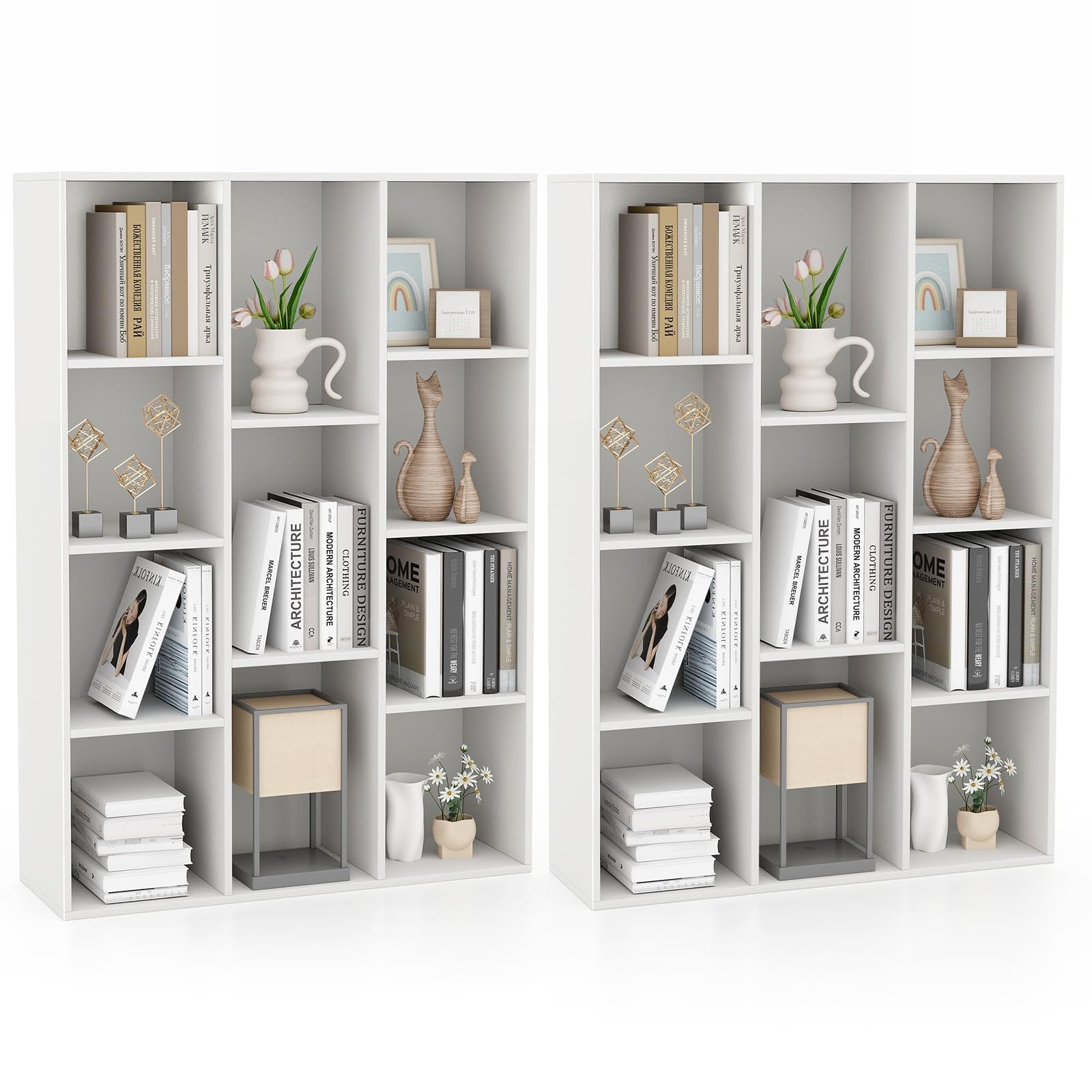 Giantex 11 Cube Reversible Bookcase, Wooden Freestanding Open Bookshelf with Anti-tip Kits, Modern Storage Organizer Cabinet