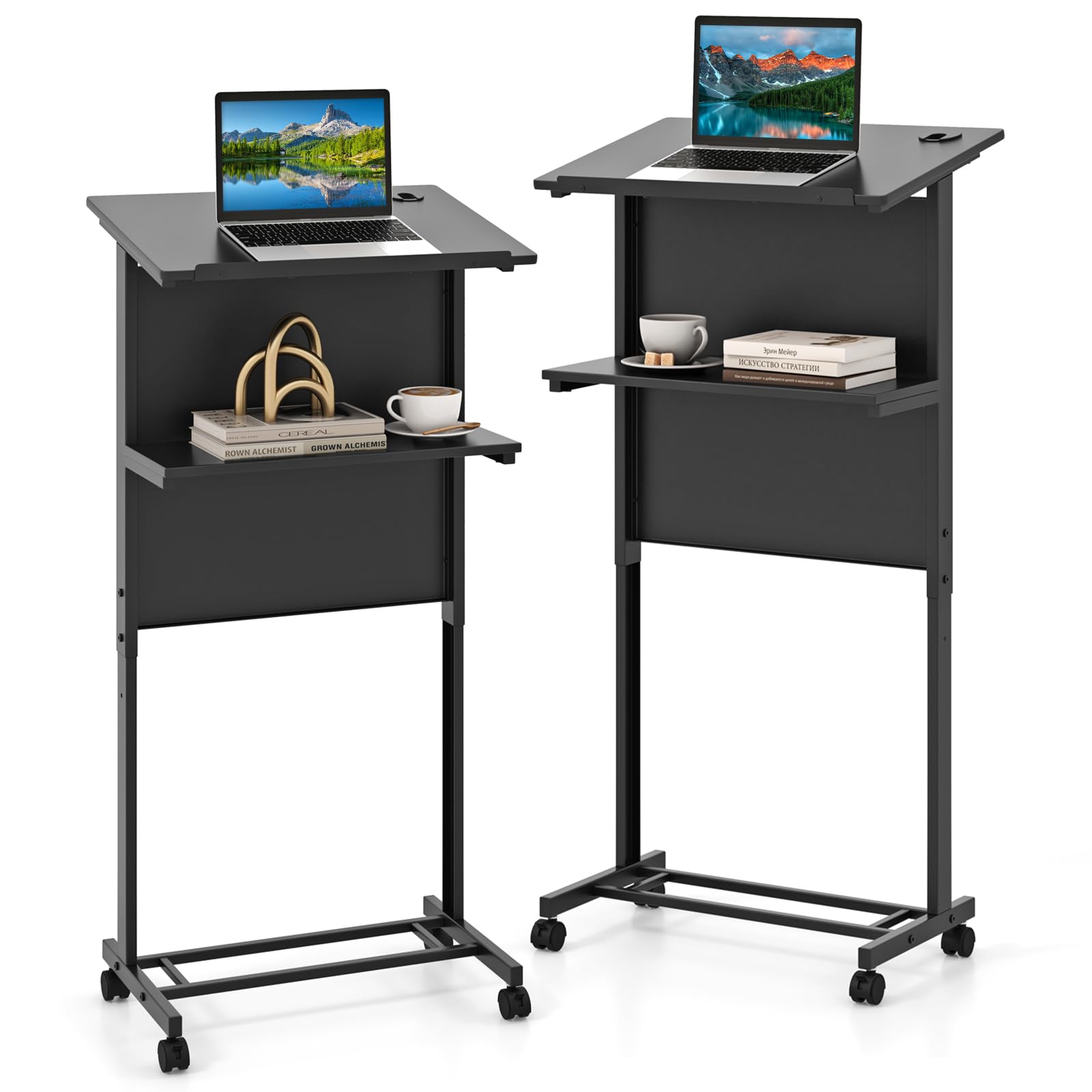 Giantex Mobile Lectern Podium, Height Adjustable Rolling Laptop Cart with Tilting Tabletop